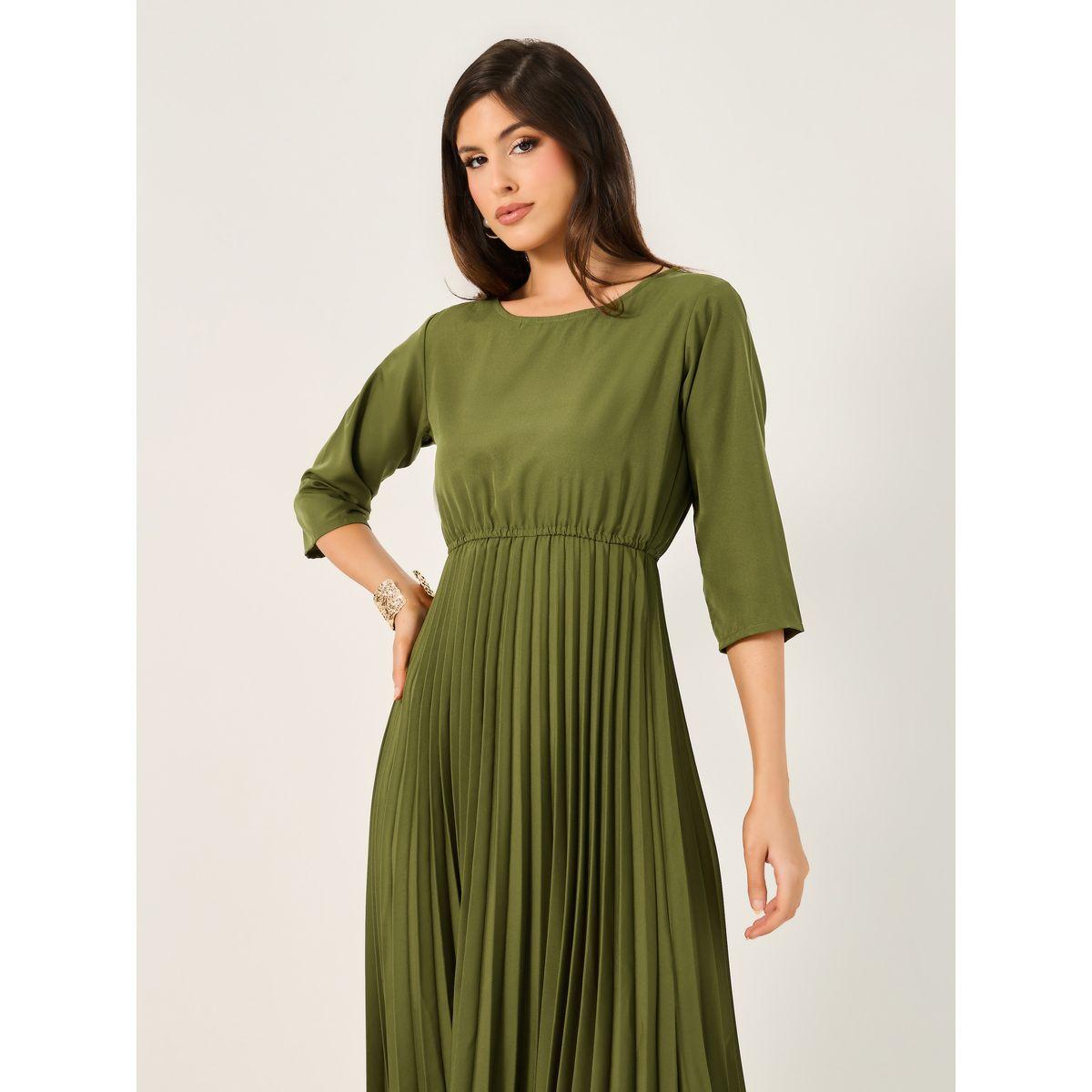 Styli Solid Accordion Pleated A-Line Midi Dress-women-clothing-dresses-image-3