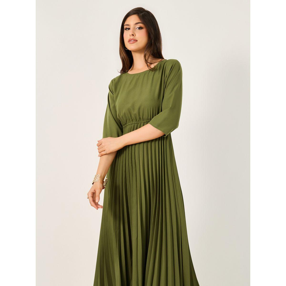 فستان ميدي سادة بحافة واسعة وكسرات-women-clothing-dresses-image-4