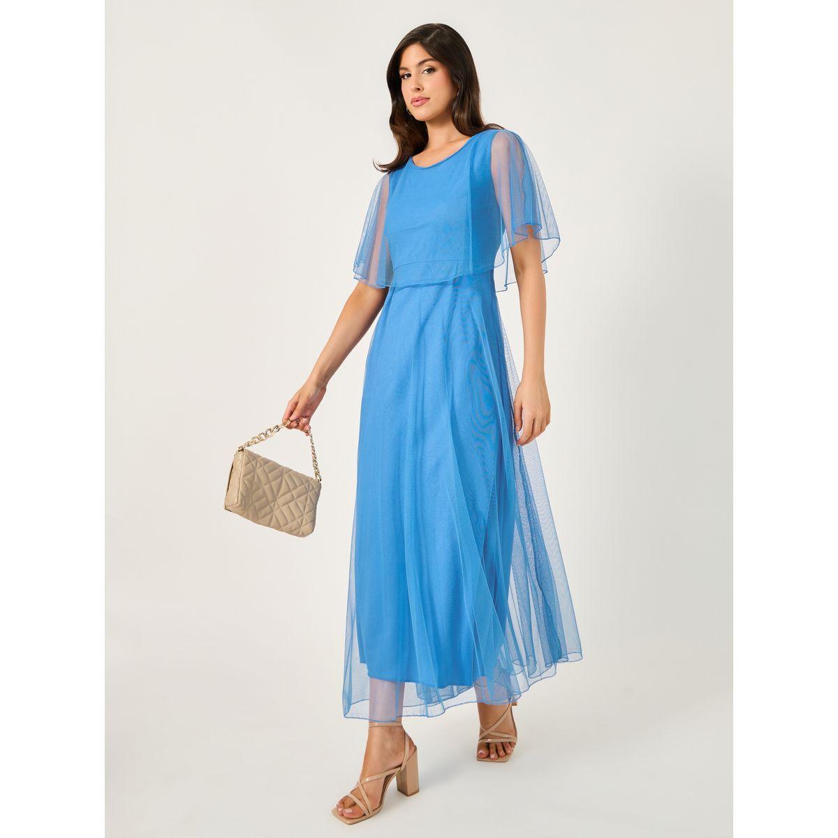 فستان طويل بأكمام كيب وتداخلات شبكية-women-clothing-dresses-image-1
