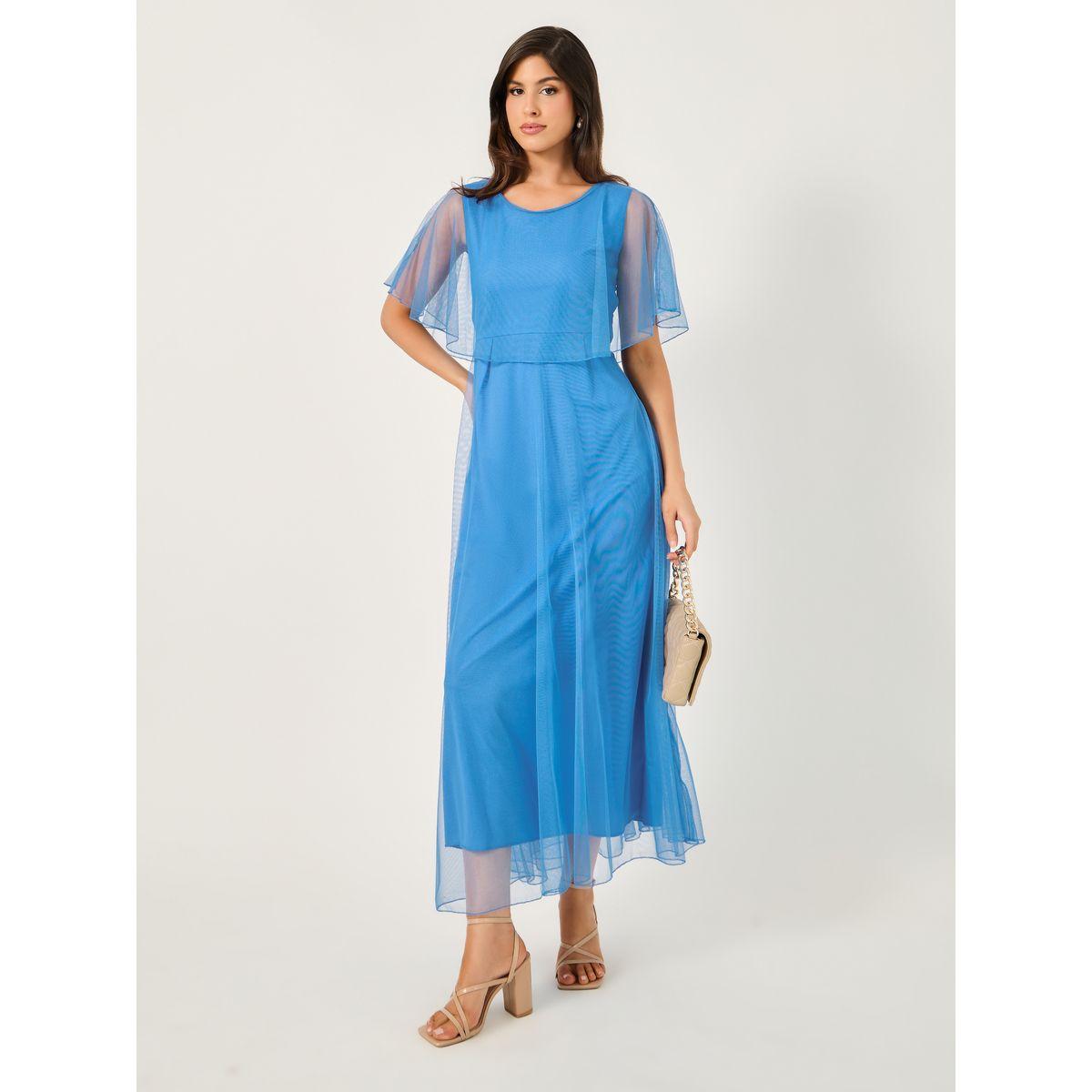 فستان طويل بأكمام كيب وتداخلات شبكية-women-clothing-dresses-image-3