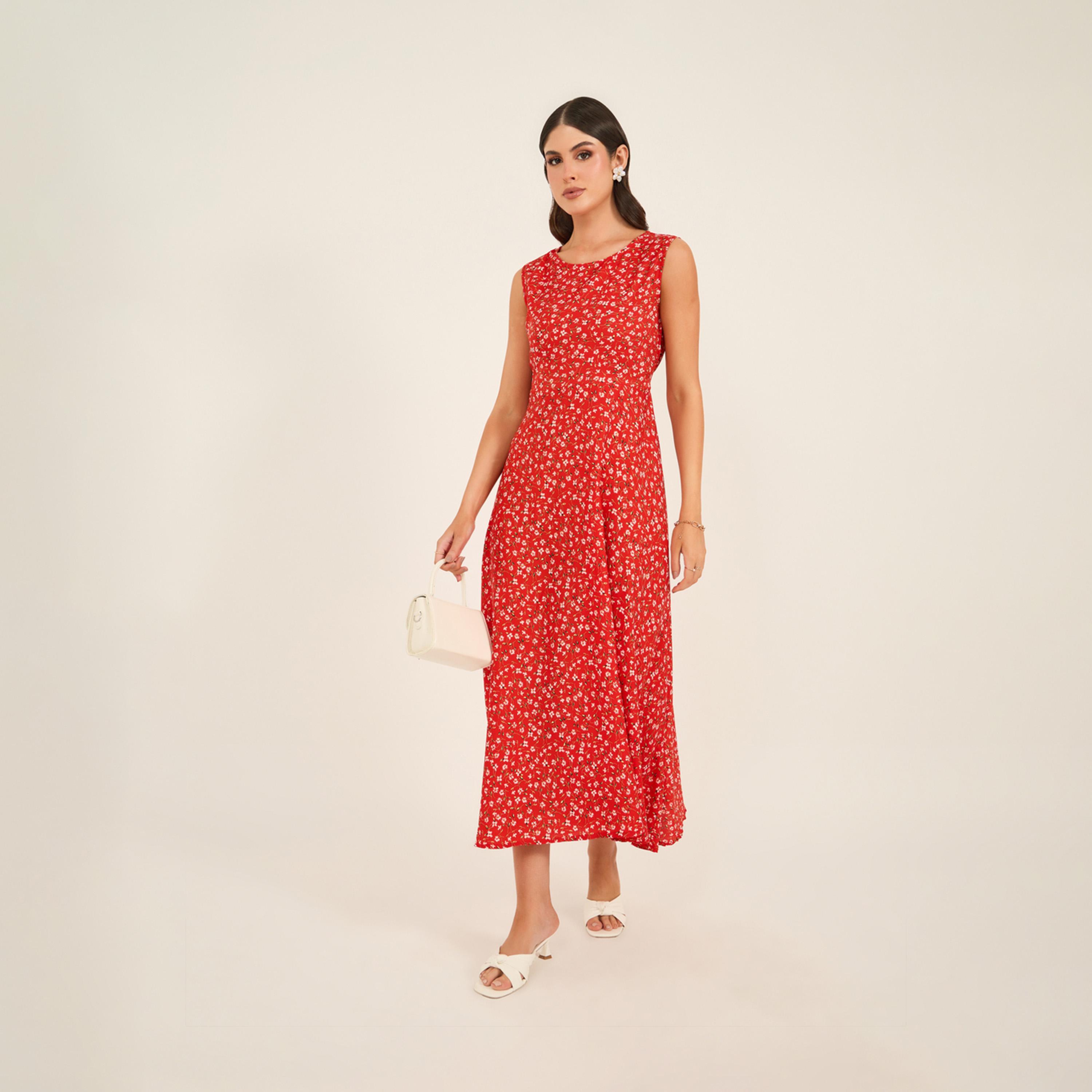 ستايلي - فستان ماكسي بدون أكمام بطبعة زهور-women-clothing-dresses-image-1