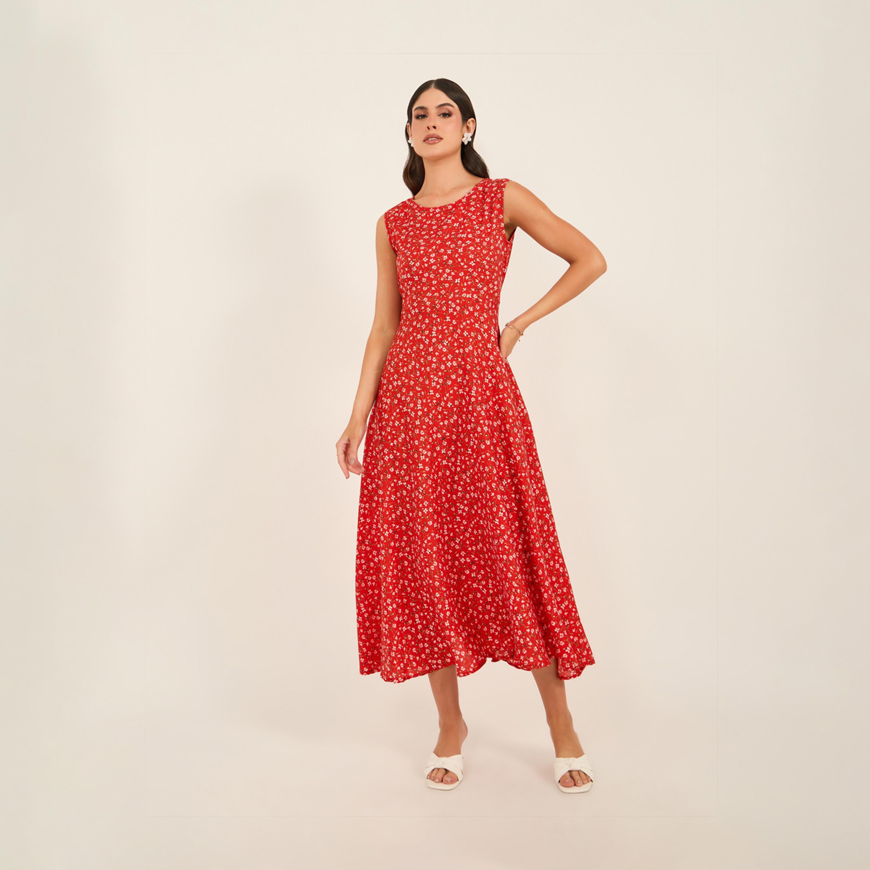 ستايلي - فستان ماكسي بدون أكمام بطبعة زهور-women-clothing-dresses-image-2