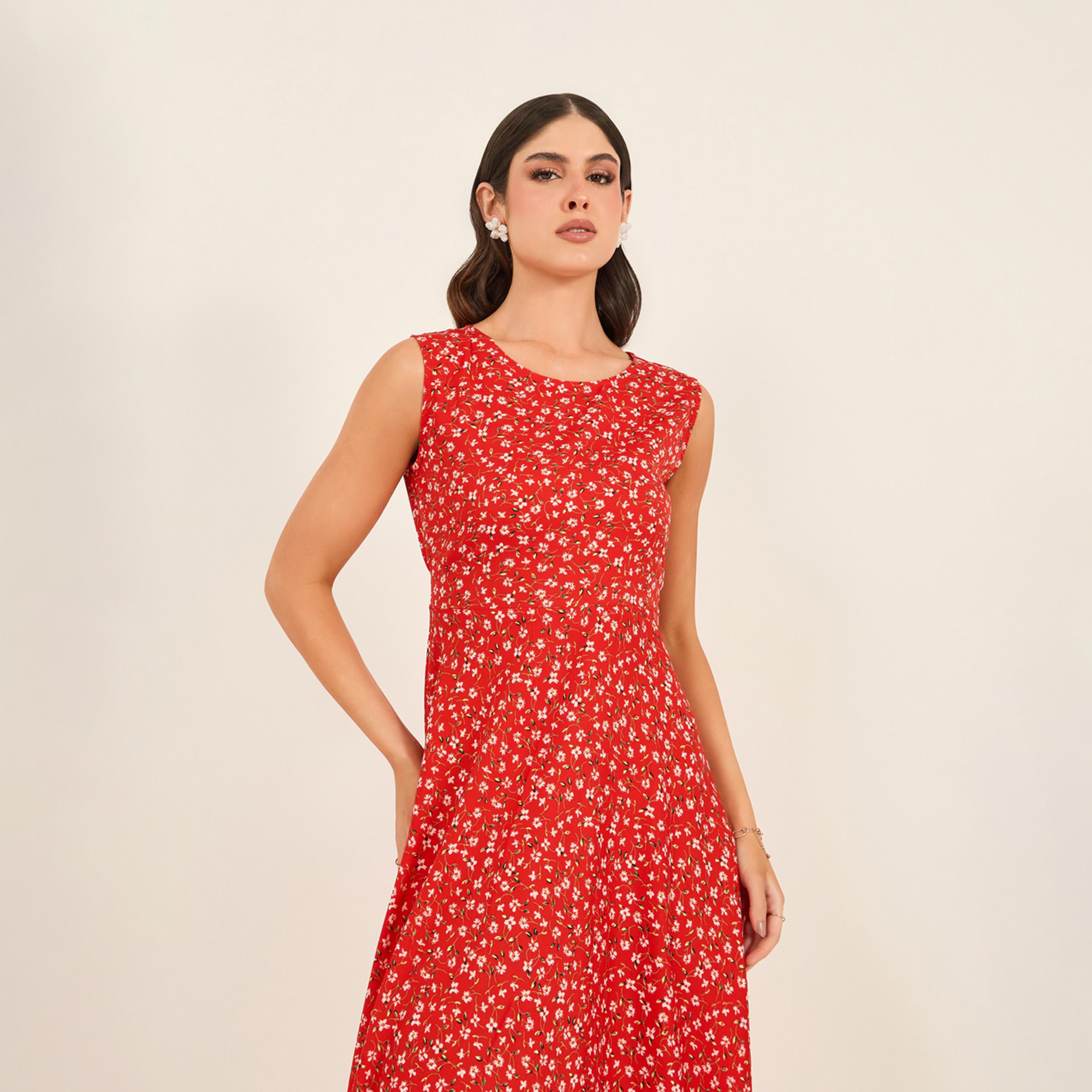 ستايلي - فستان ماكسي بدون أكمام بطبعة زهور-women-clothing-dresses-image-3