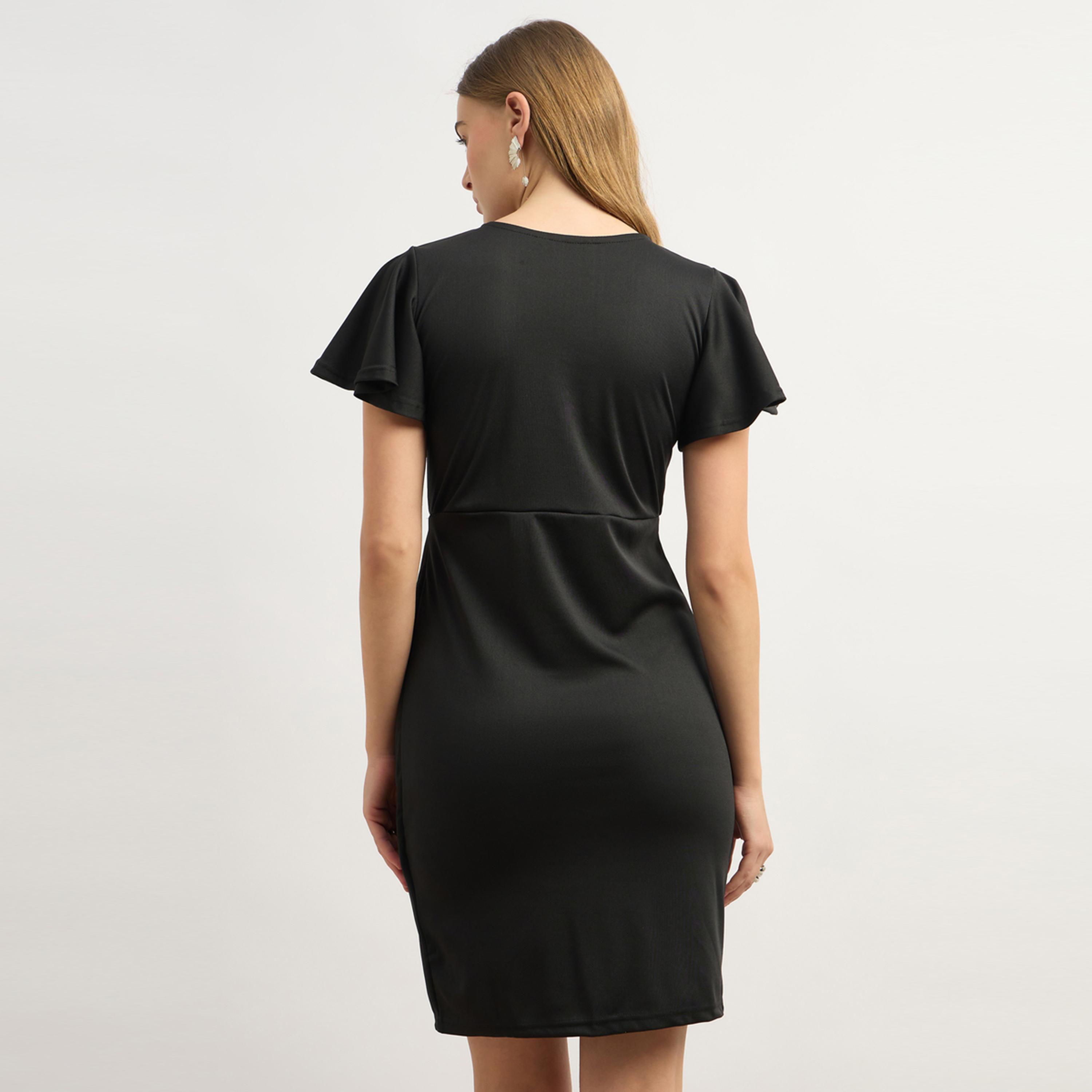 Styli U And F Women Stylish Black Solid Flutter Sleeves Dress-women-clothing-dresses-image-5