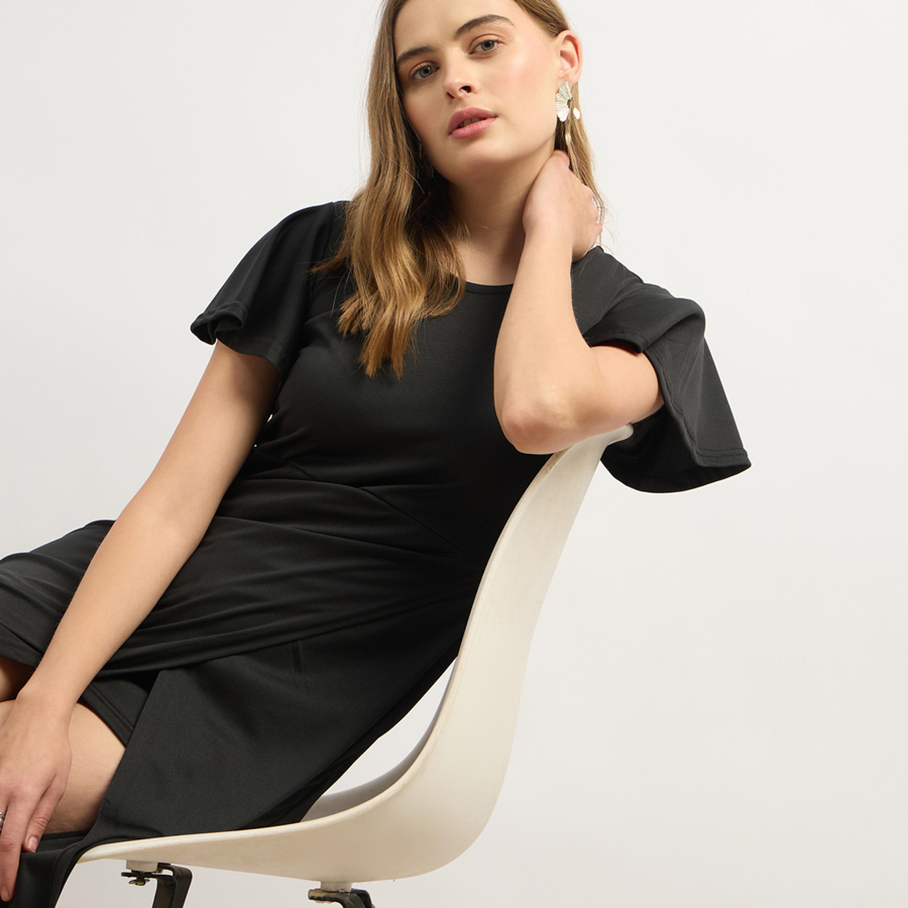 ستايلي - يو آند اف - فستان نسائي أنيق أسود بأكمام واسعة-women-clothing-dresses-image-6