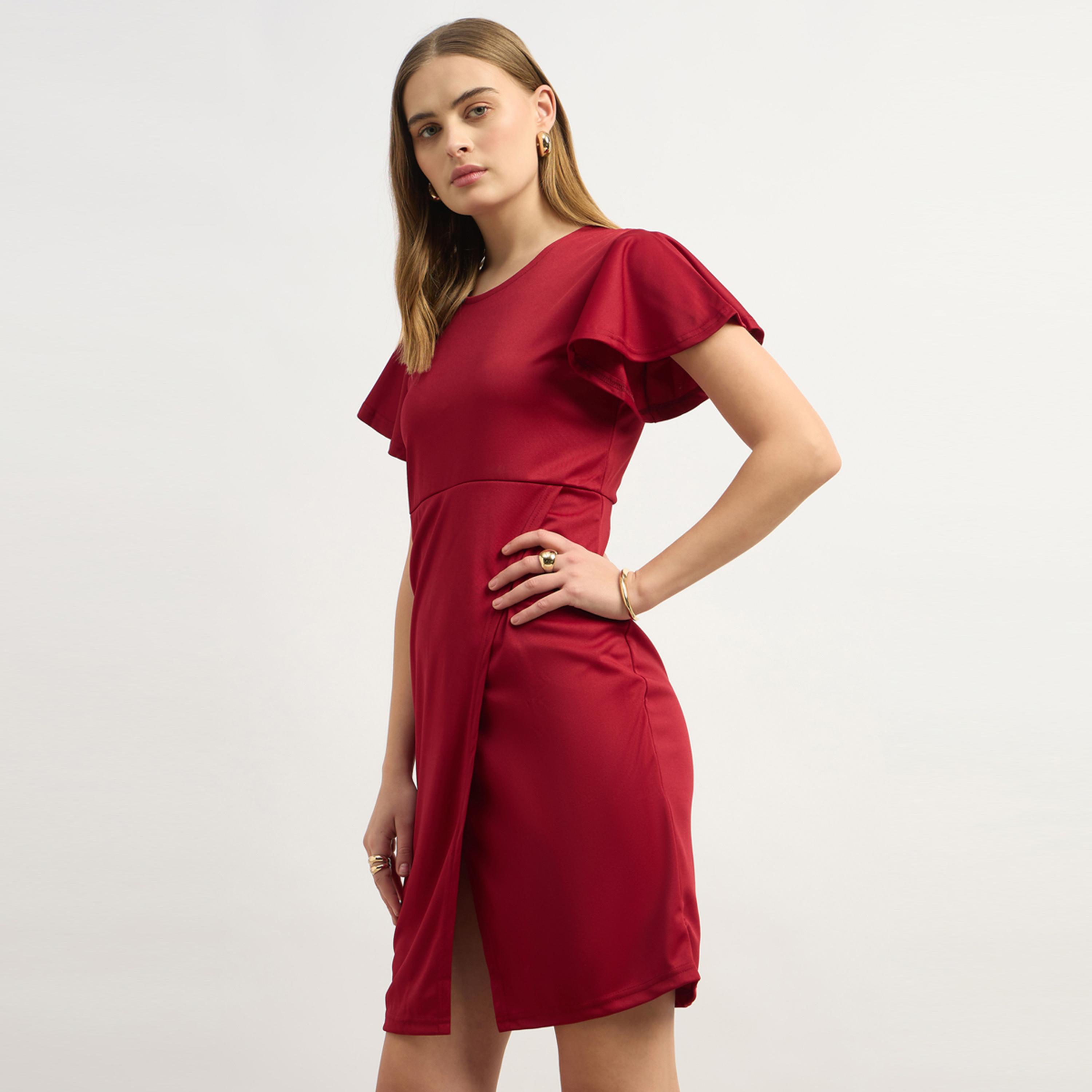Styli U And F Women Stylish Black Solid Flutter Sleeves Dress-women-clothing-dresses-image-3