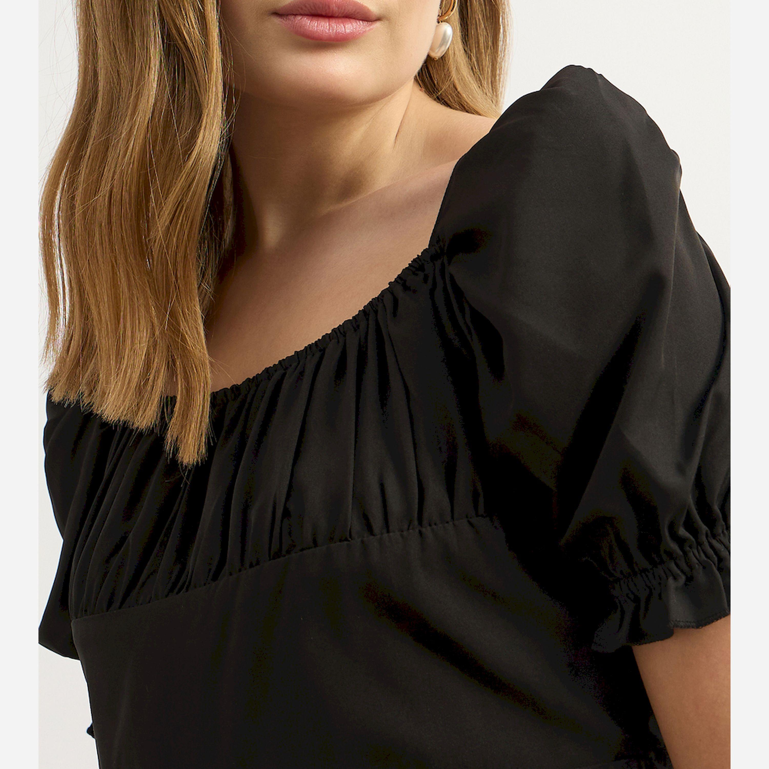Styli U And F Black Puff Sleeves Crepe A-Line Dress-women-clothing-dresses-image-4