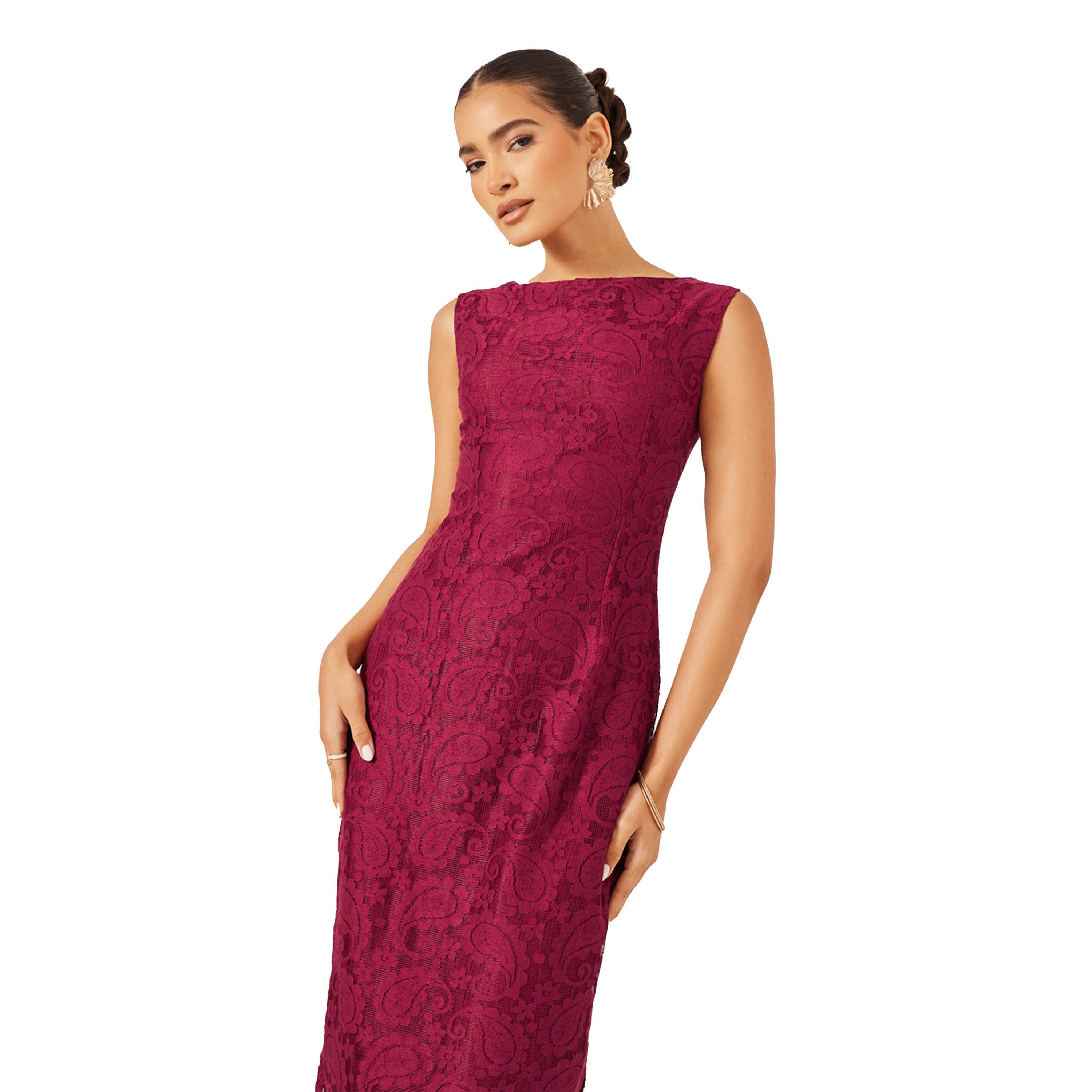 ستايلي - فستان متوسط الطول بدون أكمام من الدانتيل-women-clothing-dresses-image-3