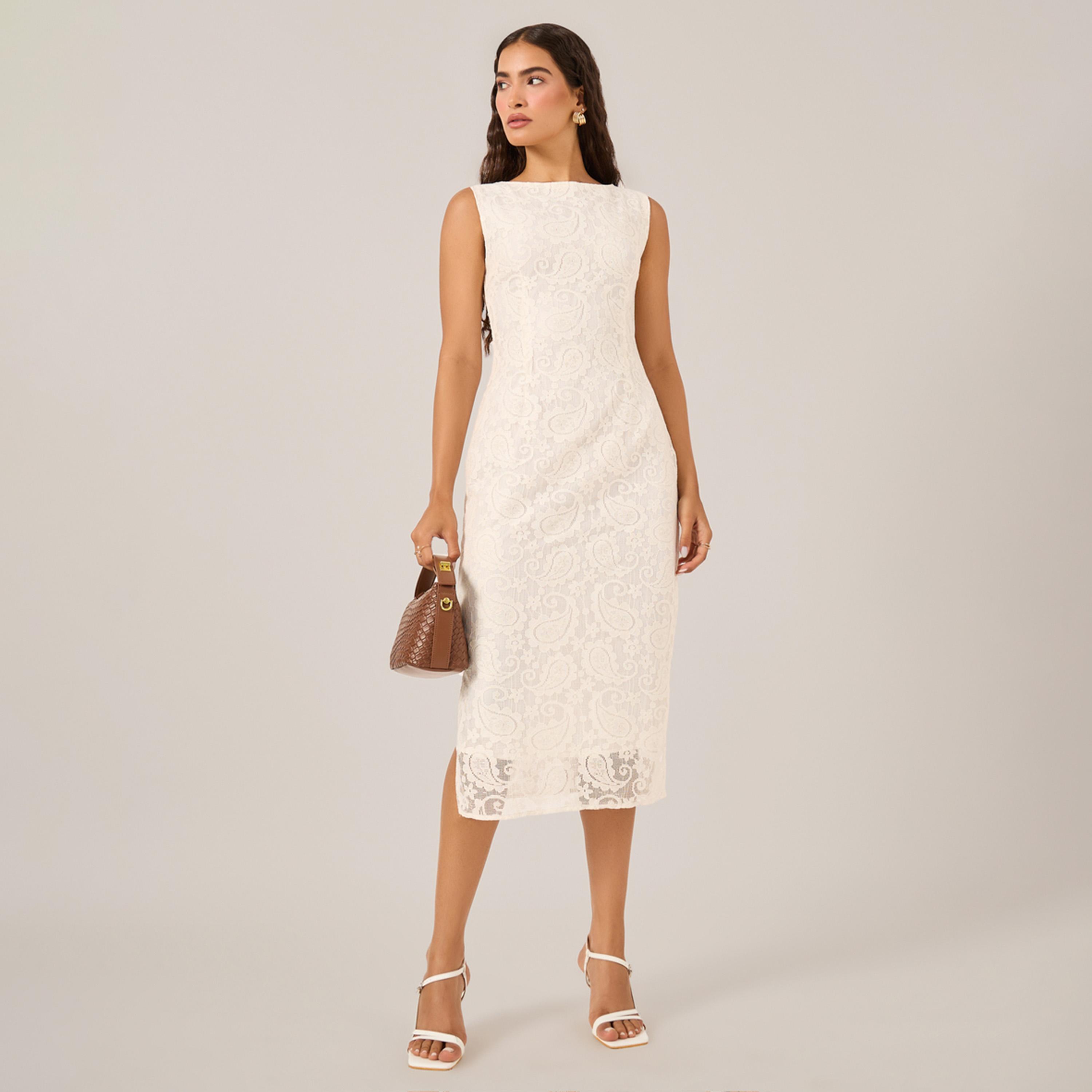 ستايلي - فستان دانتيل متوسط الطول بدون أكمام-women-clothing-dresses-image-1