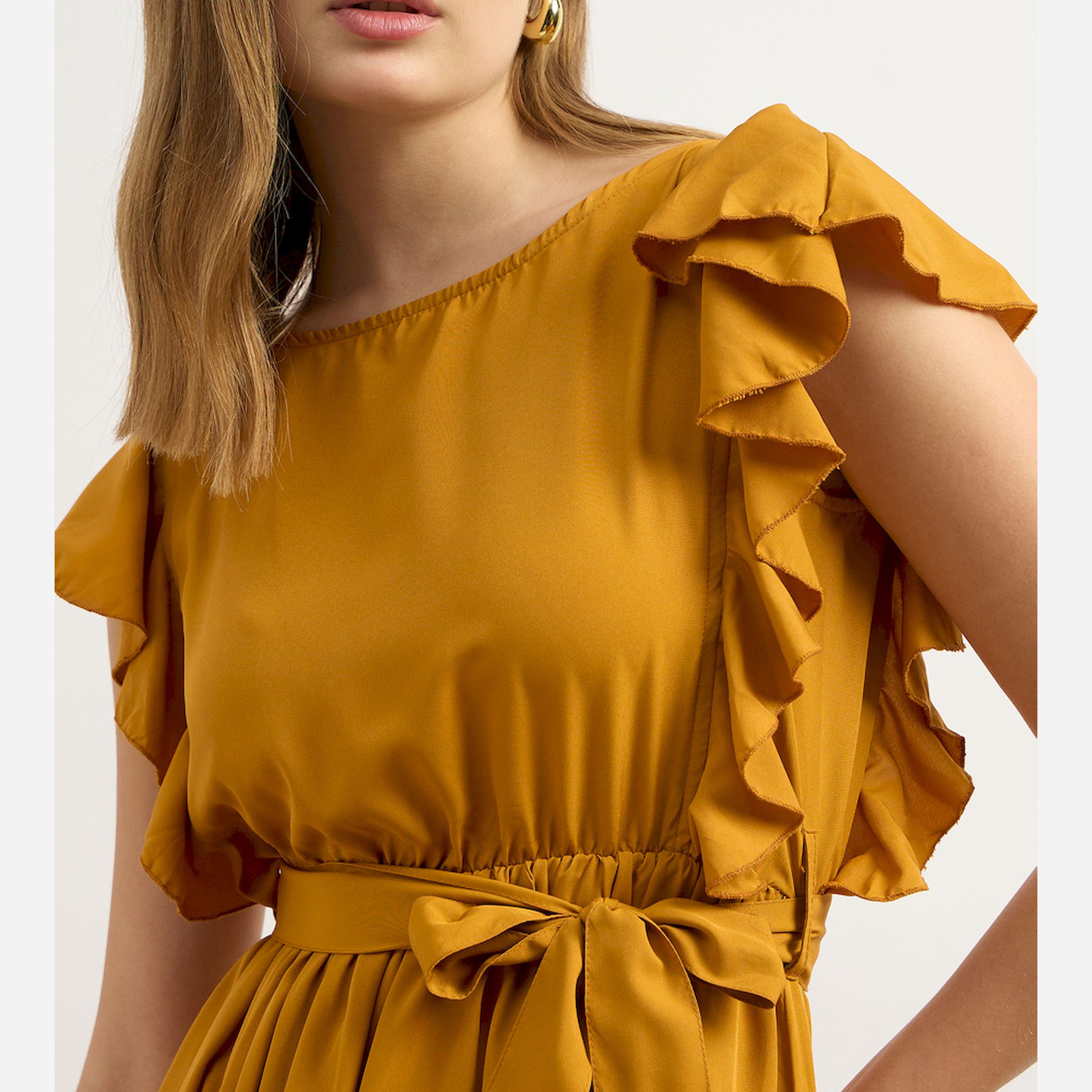 Styli U And F Women Stylish Mustard Solid Tiered Dress-women-clothing-dresses-image-4