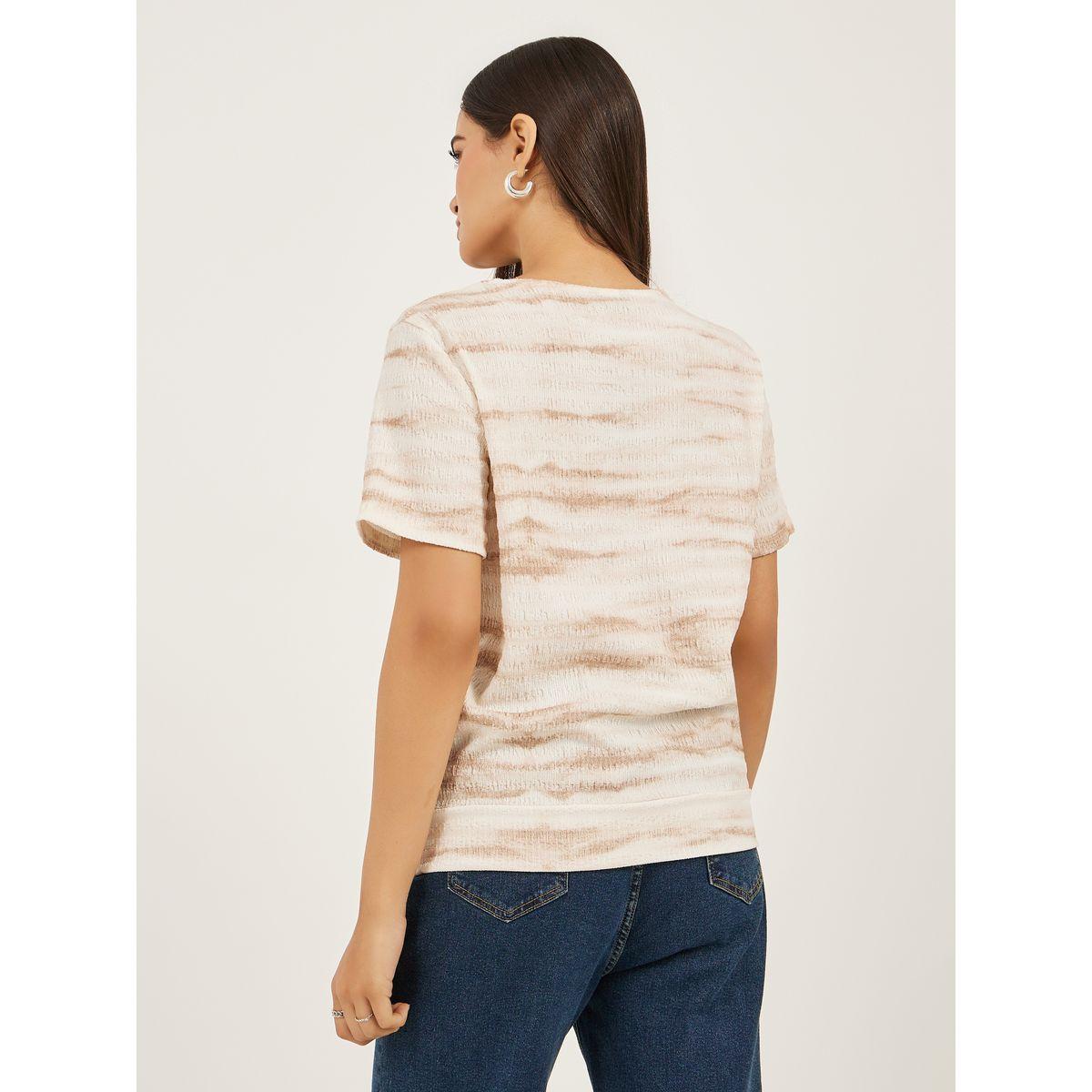 Styli Textured Notch Neck Regular Fit T-Shirt-women-clothing-tshirts-image-5