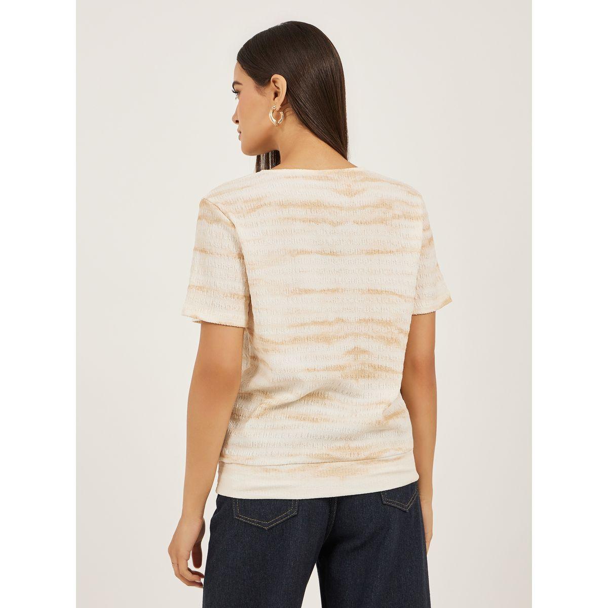 Styli Textured Notch Neck Regular Fit T-Shirt-women-clothing-tshirts-image-4