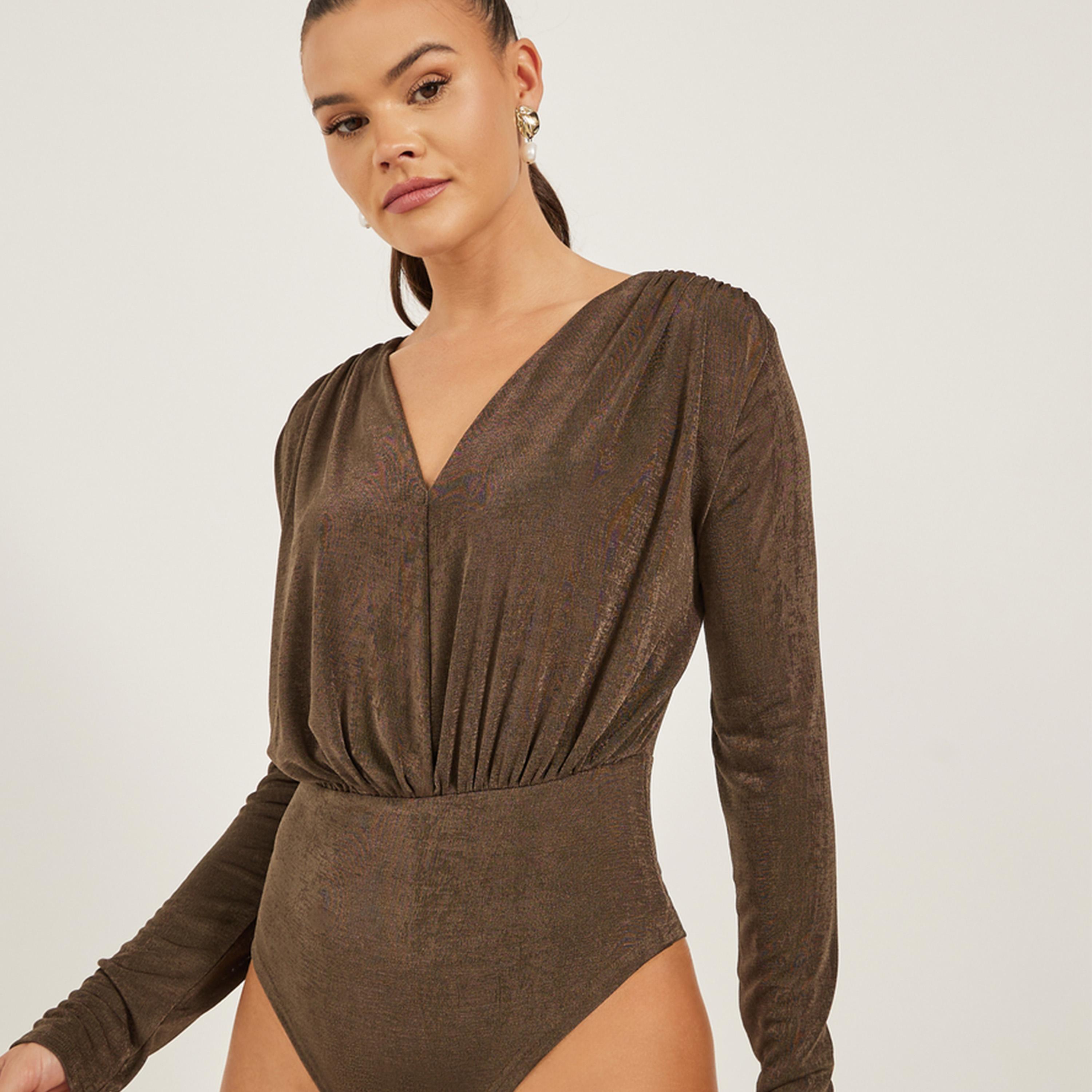 ستايلي - بدلة جسم سادة بأكمام طويلة وتفاصيل مجمعة-women-clothing-shirtsandblouses-blouses-image-3
