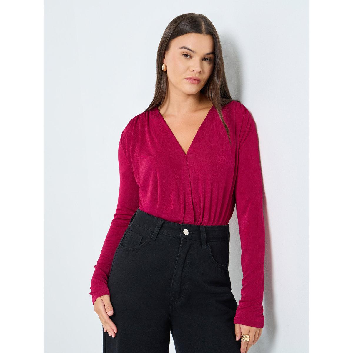Styli Red Deep V Neck Wrap Bodysuit-women-clothing-shirtsandblouses-blouses-image-1