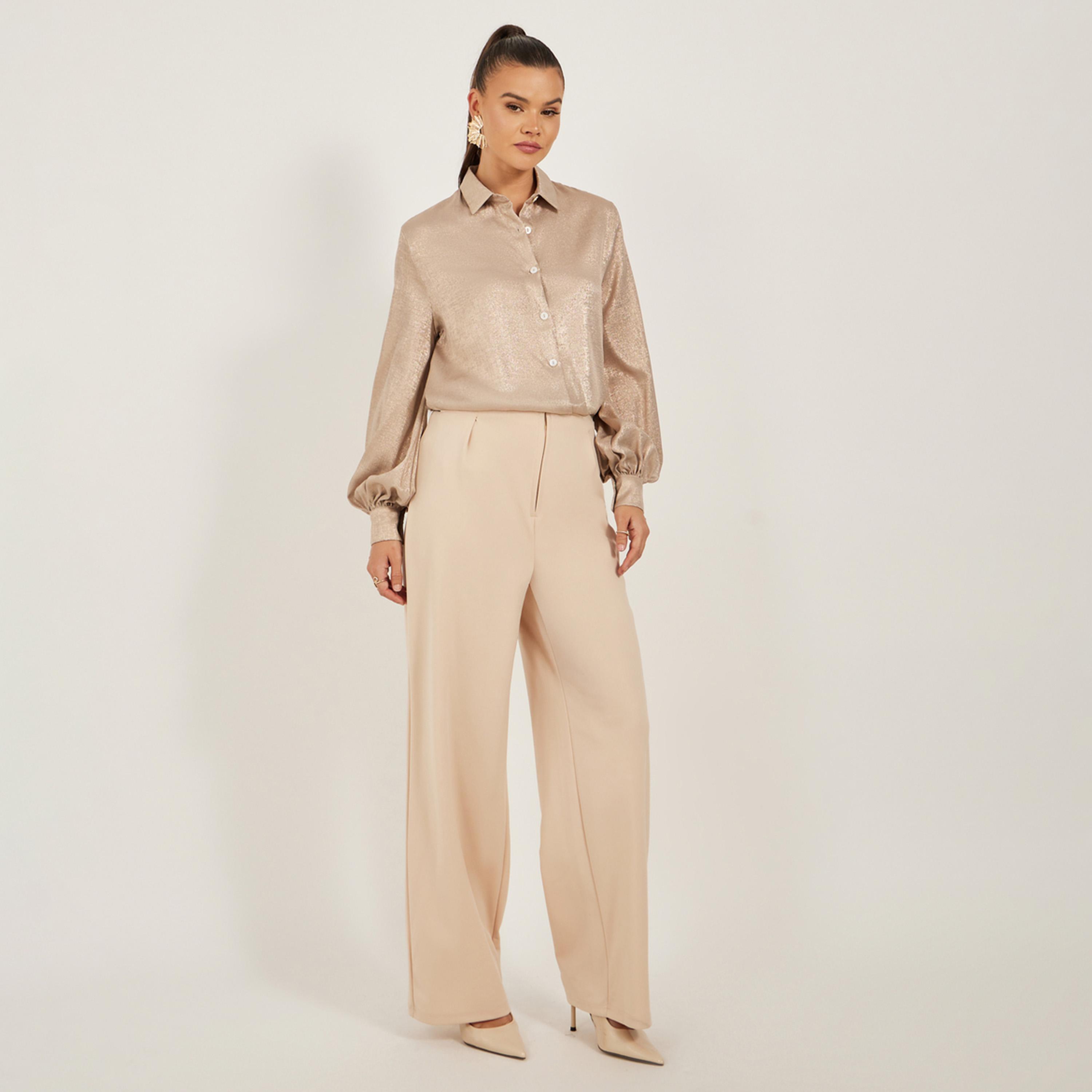 ستايلي - قميص سادة بأكمام منفوخة وقصّة عادية-women-clothing-shirtsandblouses-shirts-image-2