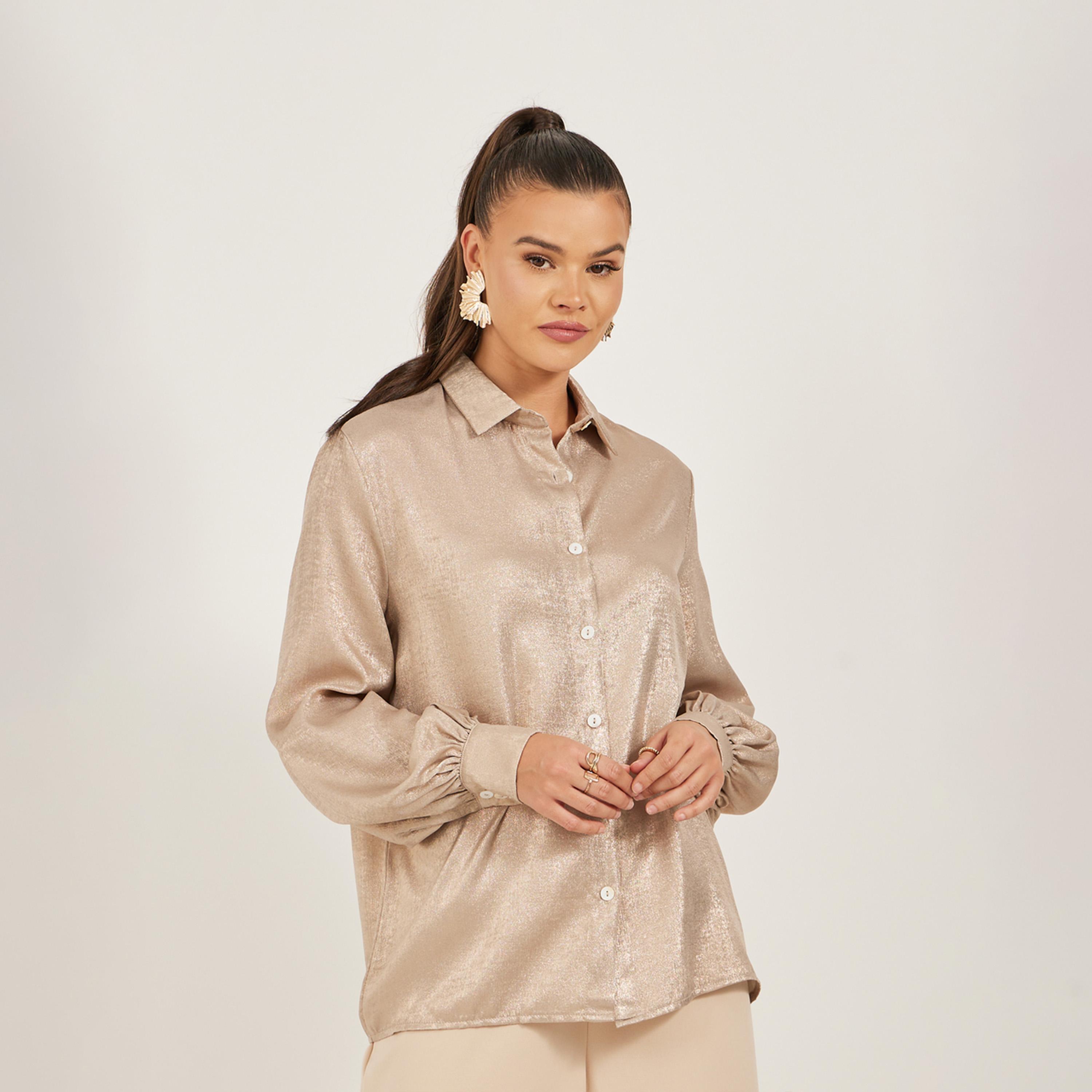 Styli Plain Balloon Sleeves Regular Fit Shirt-women-clothing-shirtsandblouses-shirts-image-3