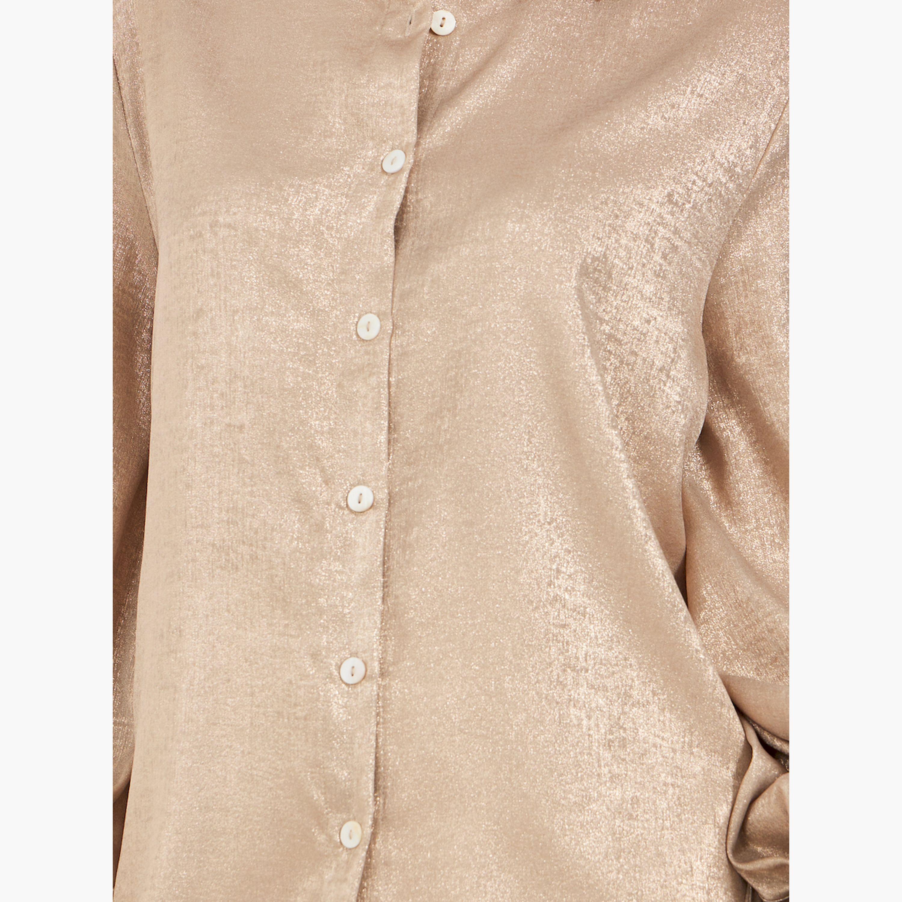 ستايلي - قميص سادة بأكمام منفوخة وقصّة عادية-women-clothing-shirtsandblouses-shirts-image-4