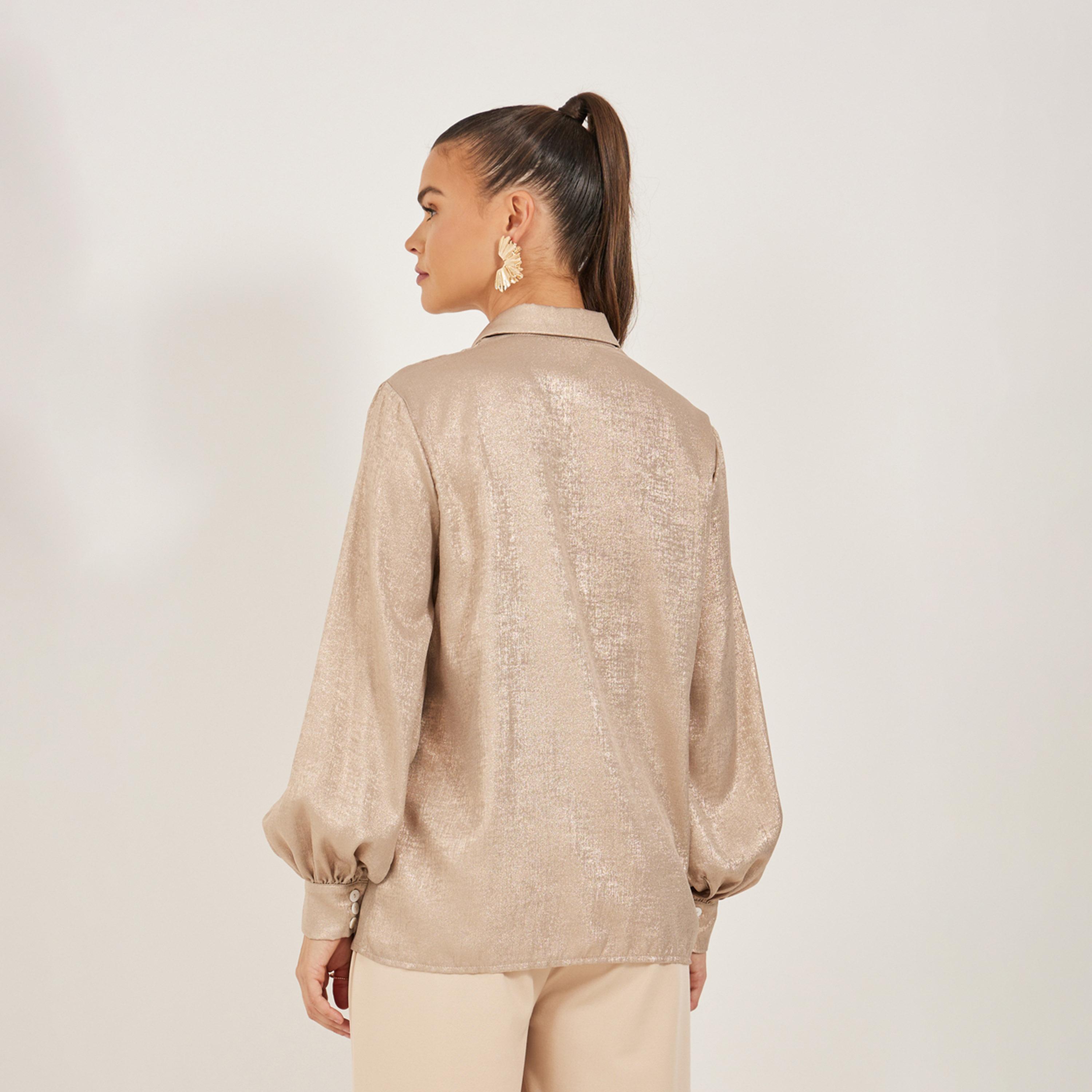 ستايلي - قميص سادة بأكمام منفوخة وقصّة عادية-women-clothing-shirtsandblouses-shirts-image-5