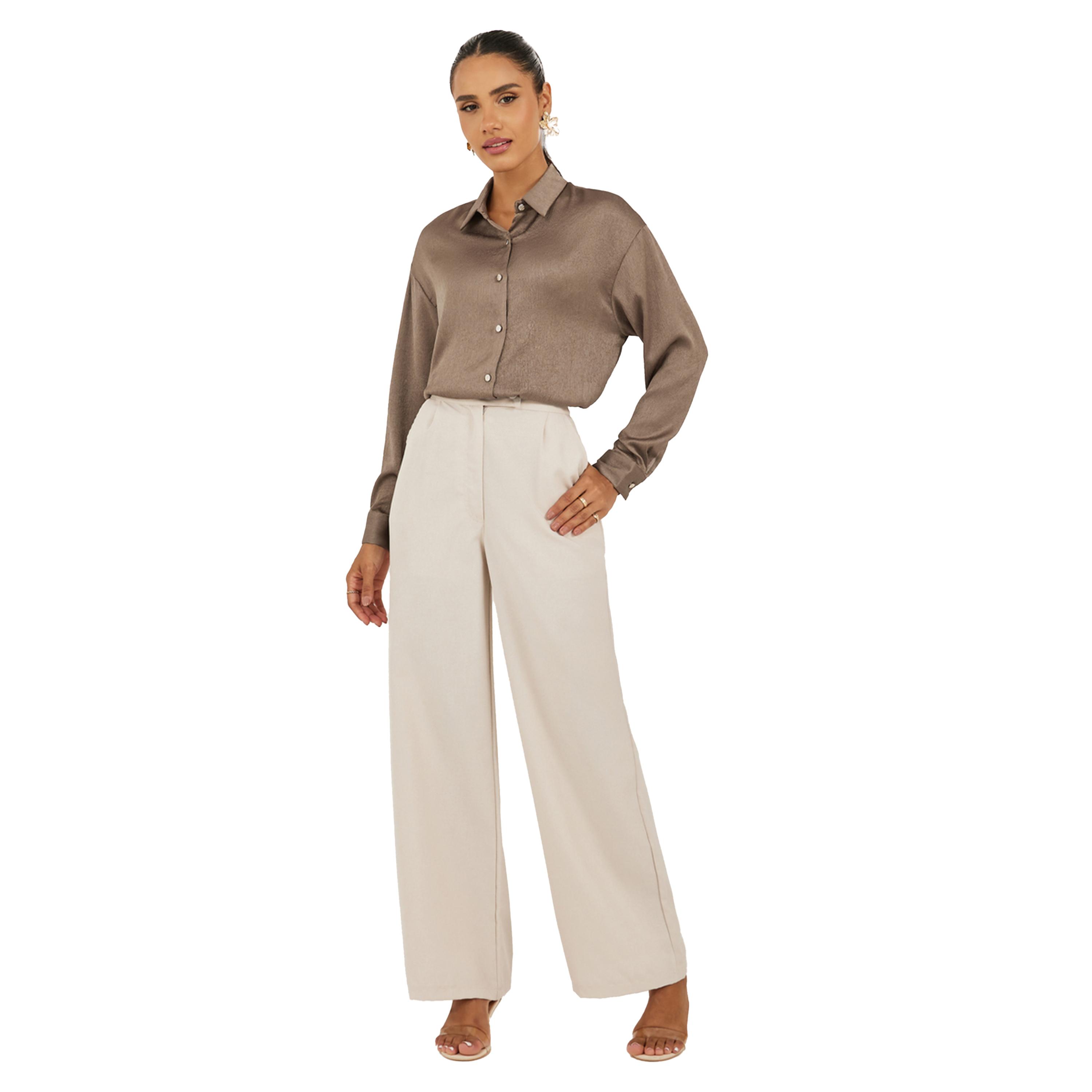 Styli Brown Textured Long Sleeve Oversized Shirt-women-clothing-shirtsandblouses-shirts-image-3