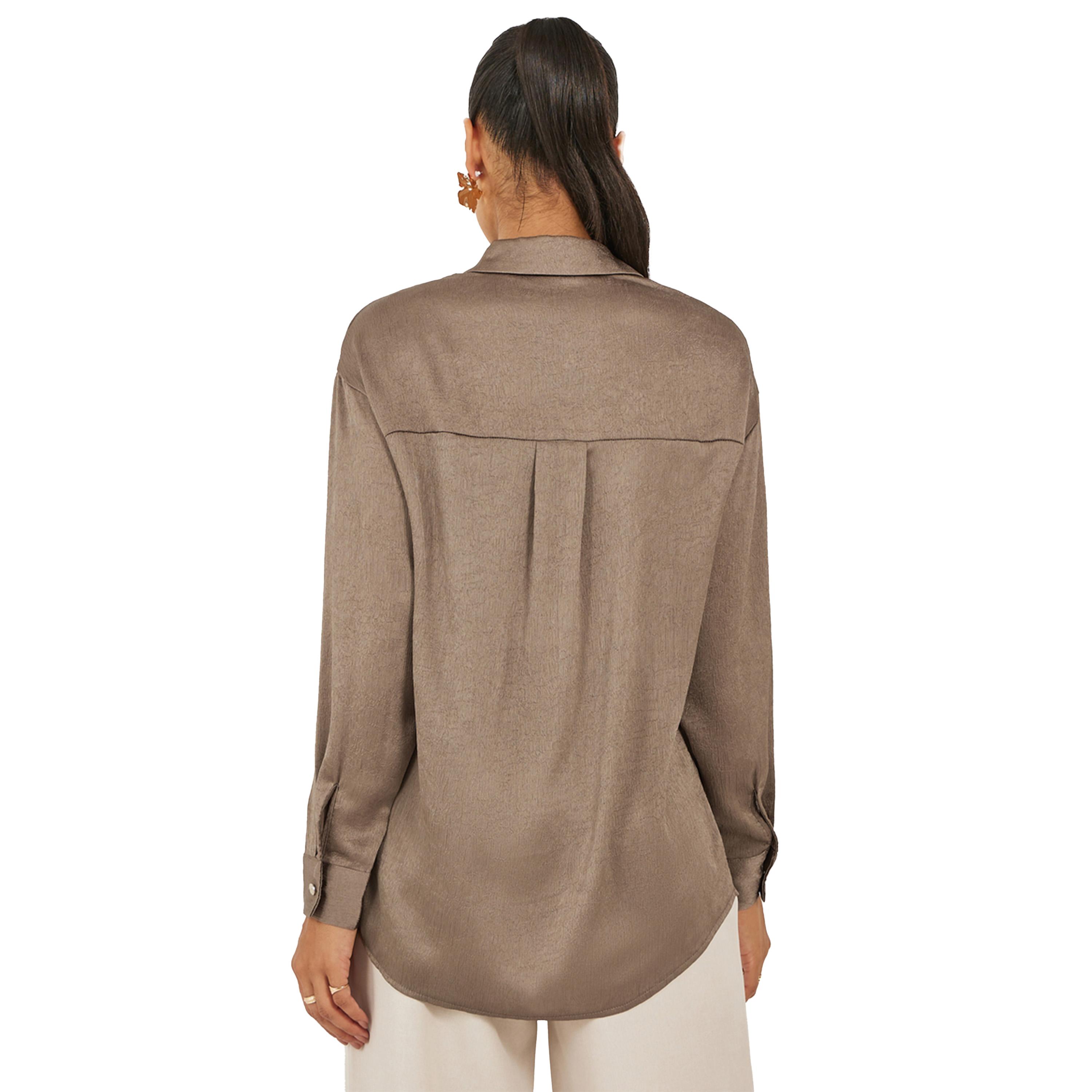 Styli Brown Textured Long Sleeve Oversized Shirt-women-clothing-shirtsandblouses-shirts-image-5