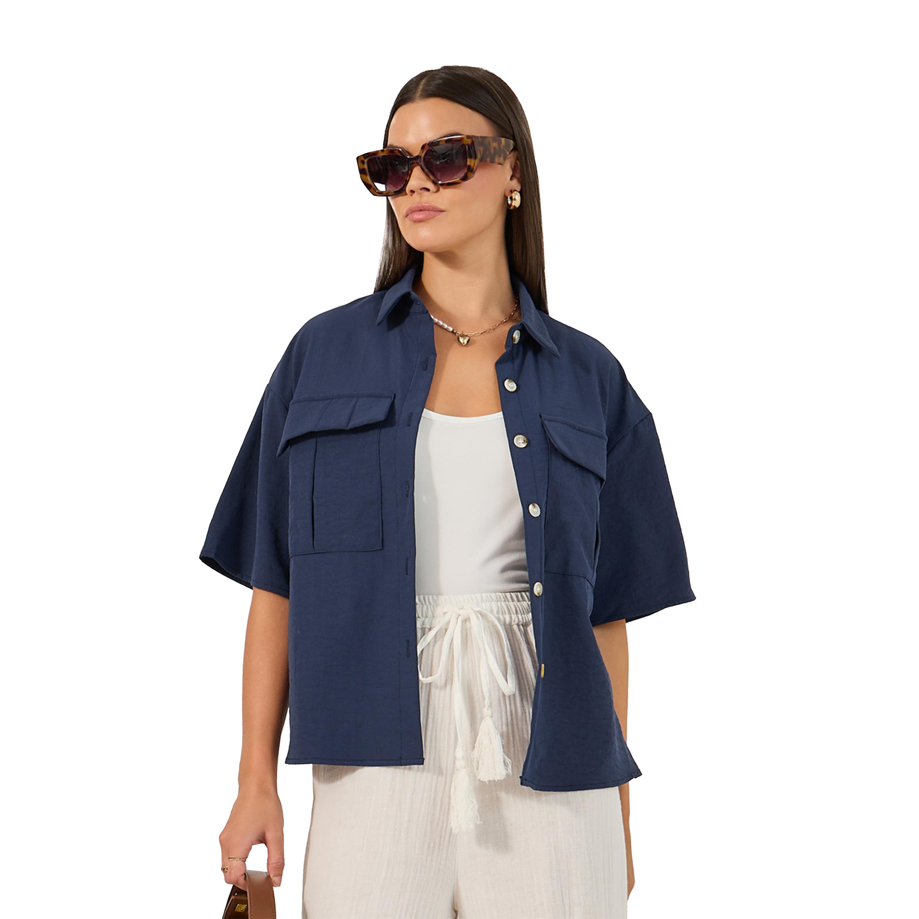 Styli Solid Button-Down Shirt with Pocket Detailing-women-clothing-shirtsandblouses-shirts-image-1