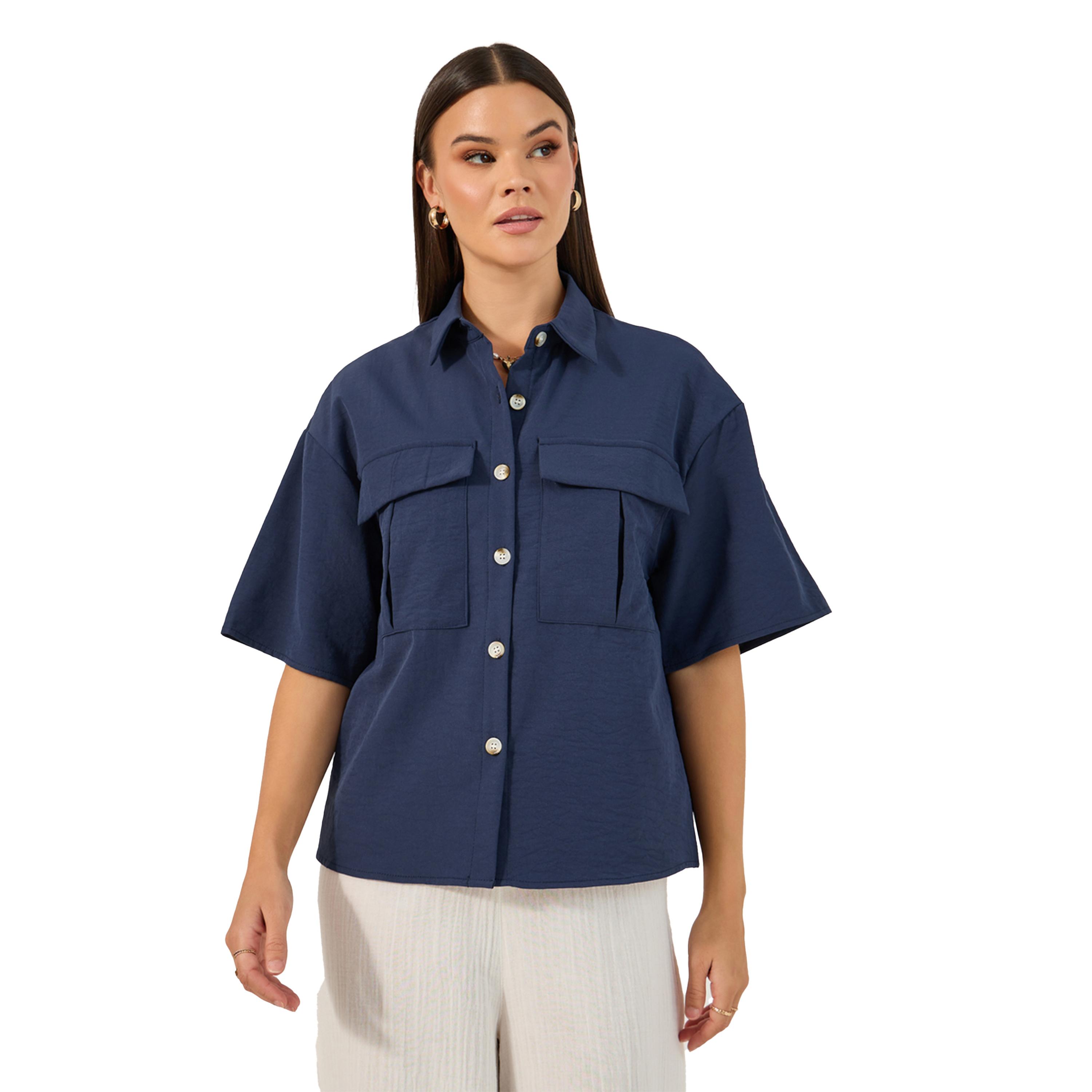 Styli Solid Button-Down Shirt with Pocket Detailing-women-clothing-shirtsandblouses-shirts-image-2