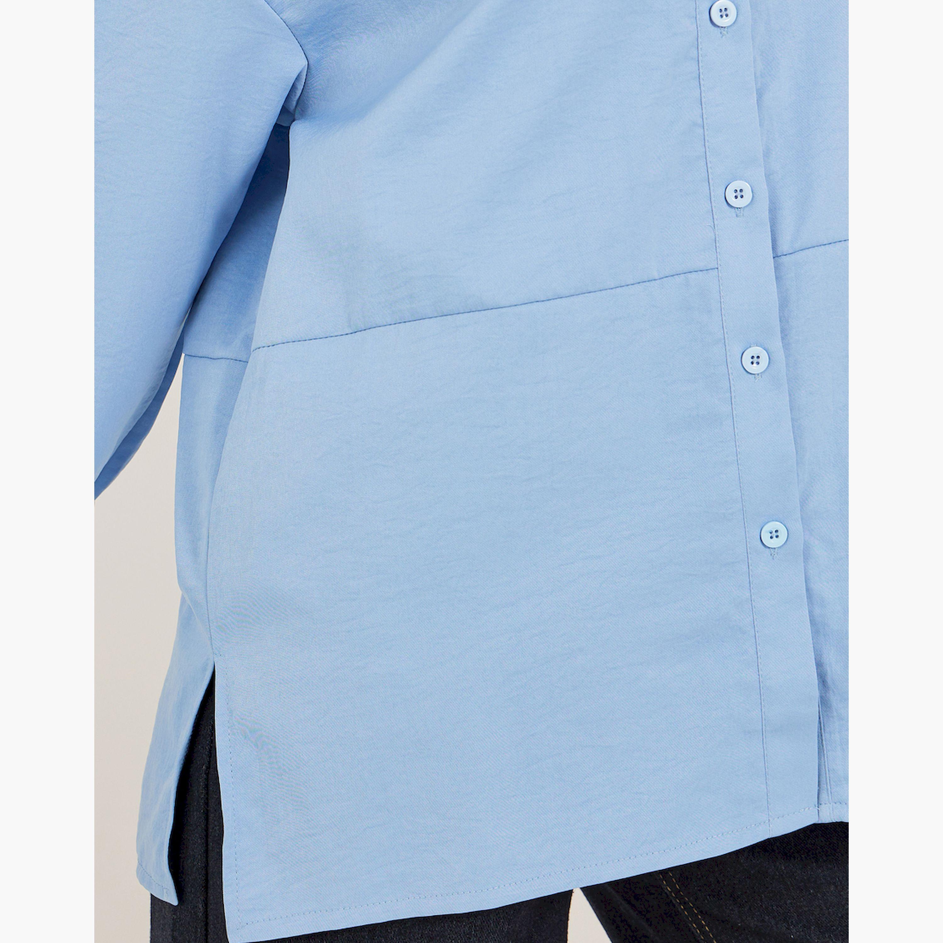 Styli Solid Oversized Spread Collar Longline Shirt-women-clothing-shirtsandblouses-shirts-image-4