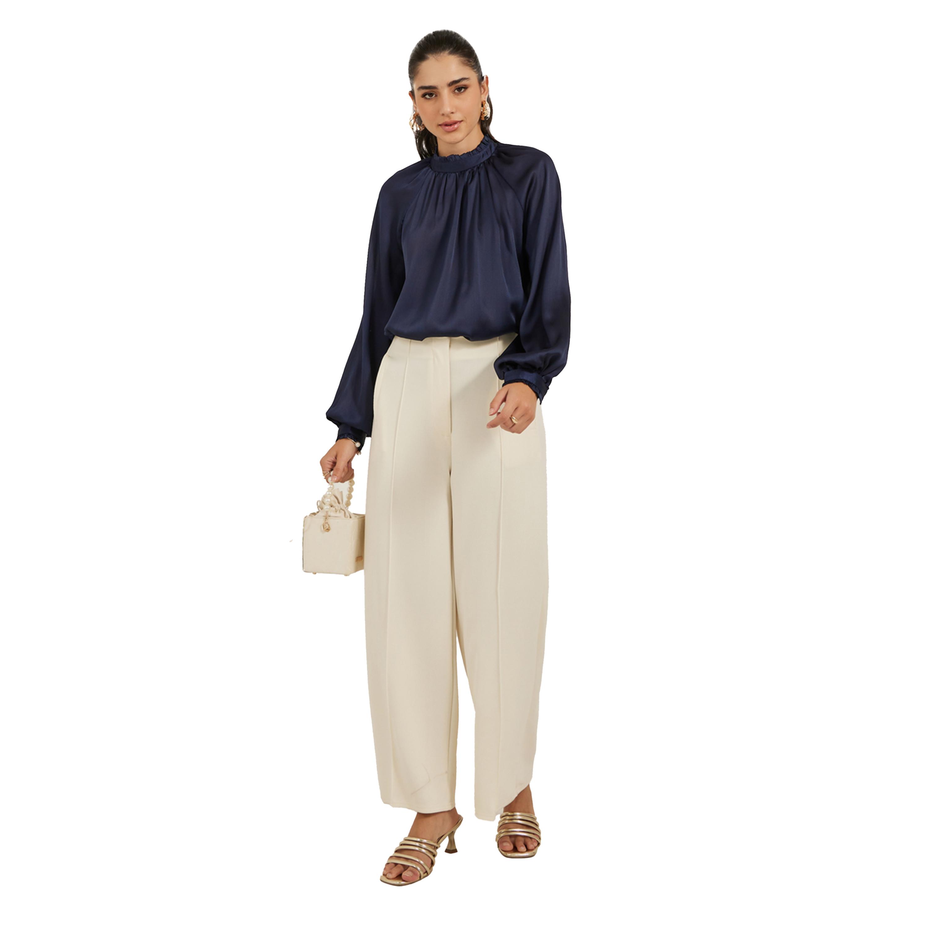 ستايلي -  بلوزة ساتان بأكمام منفوخة ورقبة عالية-women-clothing-shirtsandblouses-blouses-image-2