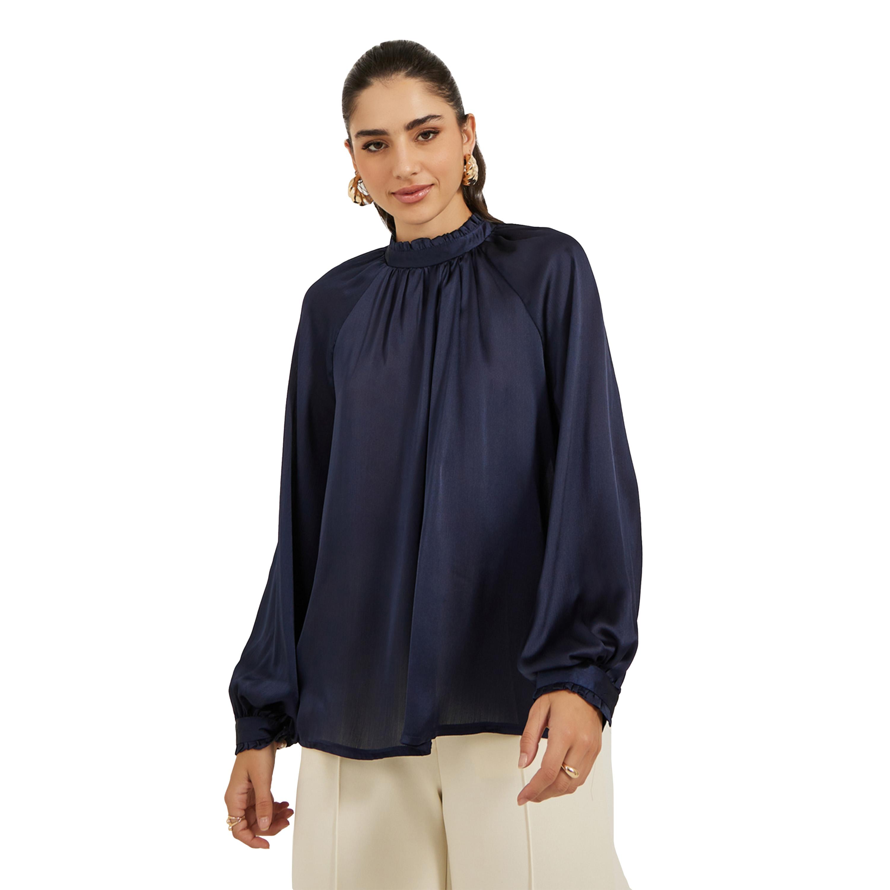 ستايلي -  بلوزة ساتان بأكمام منفوخة ورقبة عالية-women-clothing-shirtsandblouses-blouses-image-4