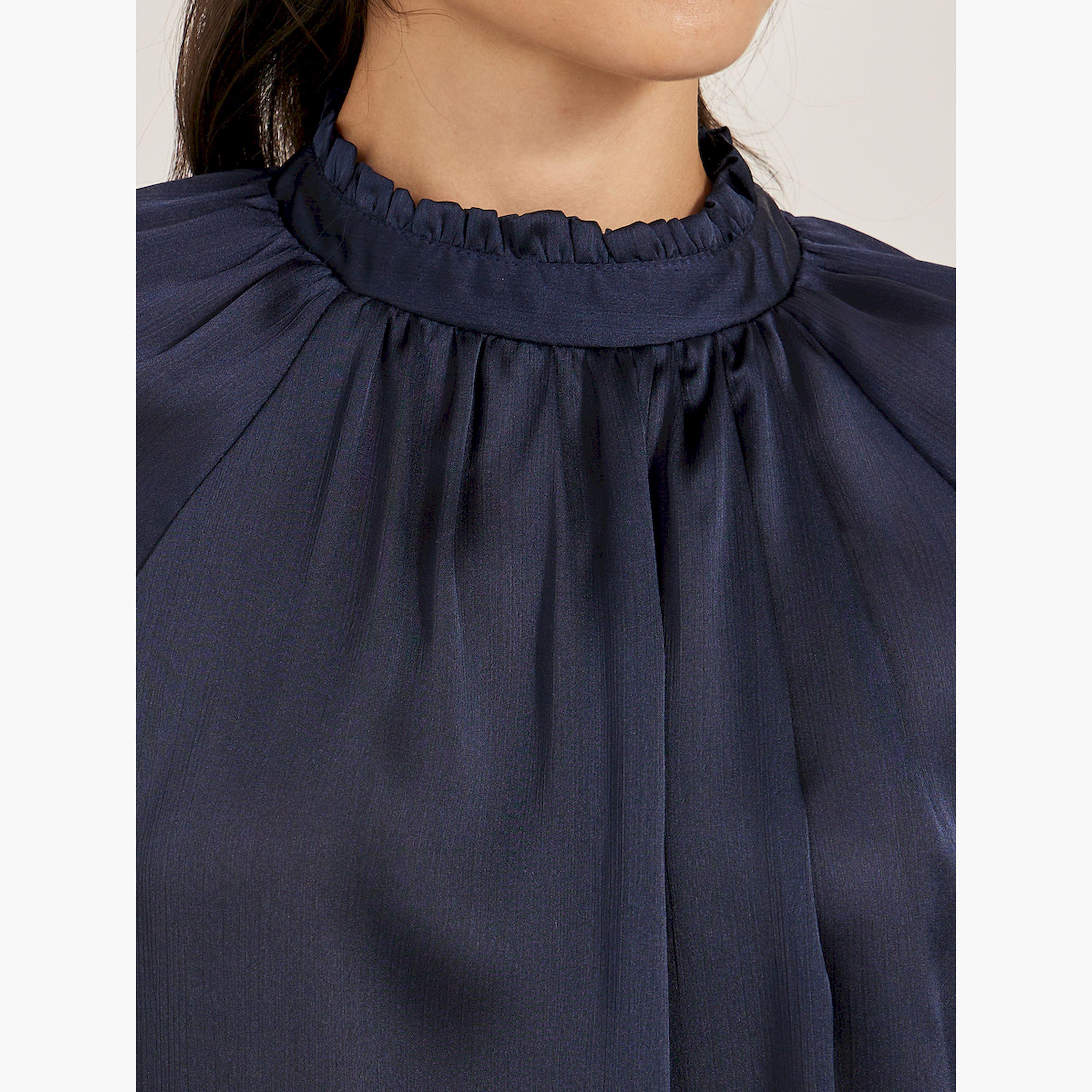 ستايلي -  بلوزة ساتان بأكمام منفوخة ورقبة عالية-women-clothing-shirtsandblouses-blouses-image-5