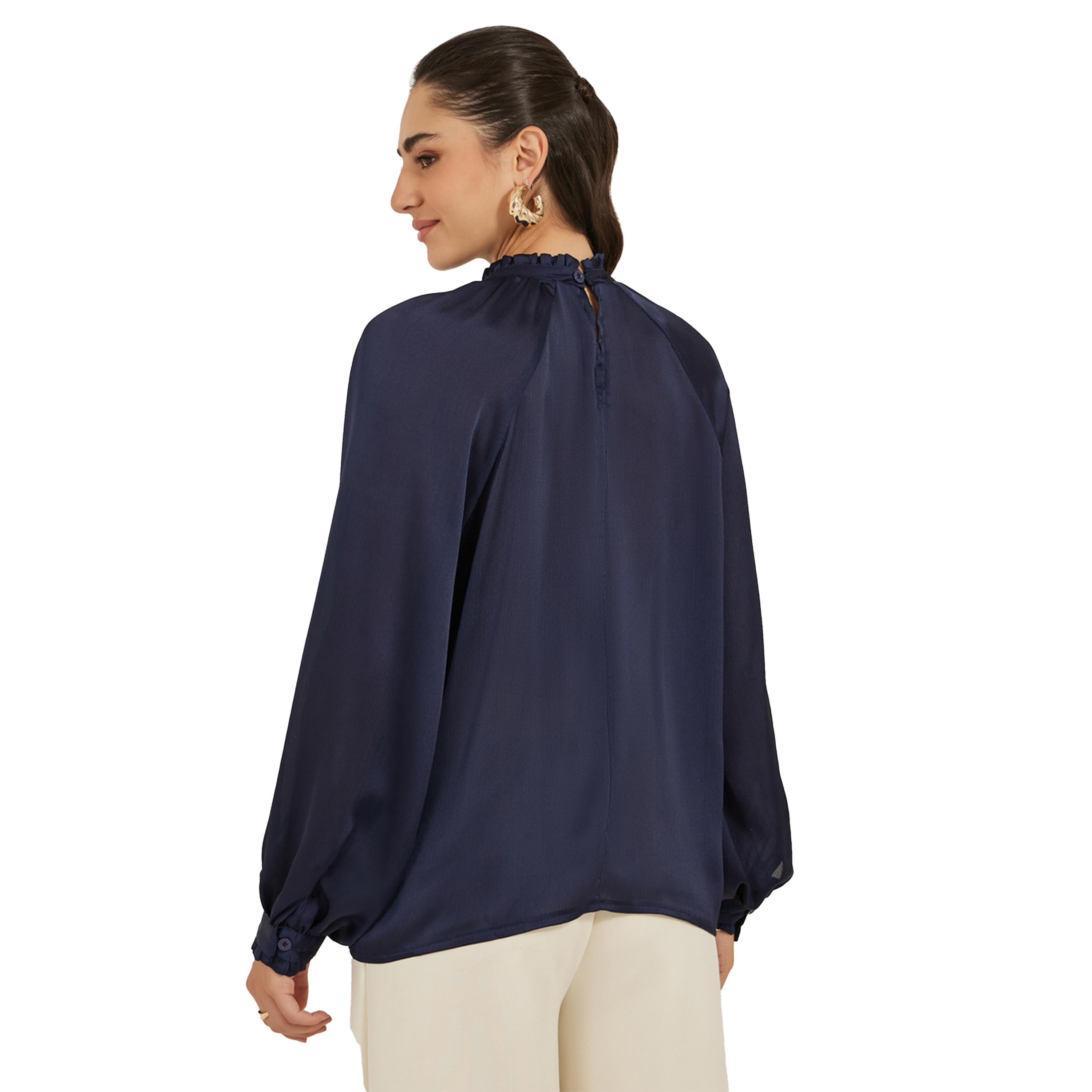 ستايلي -  بلوزة ساتان بأكمام منفوخة ورقبة عالية-women-clothing-shirtsandblouses-blouses-image-6