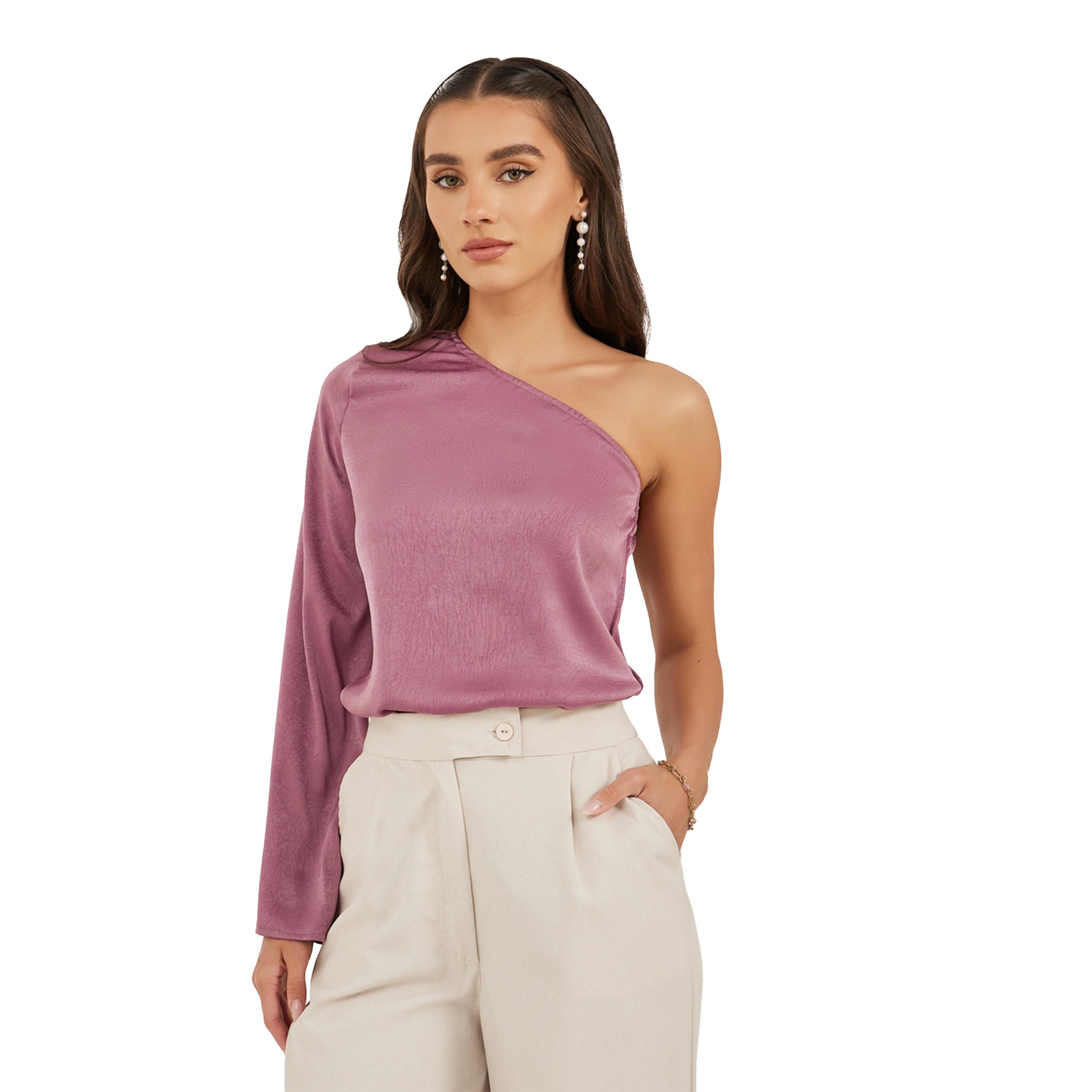ستايلي -  بلوزة المزخرفة بكتف واحد ورقبة غير متماثلة-women-clothing-shirtsandblouses-blouses-image-1