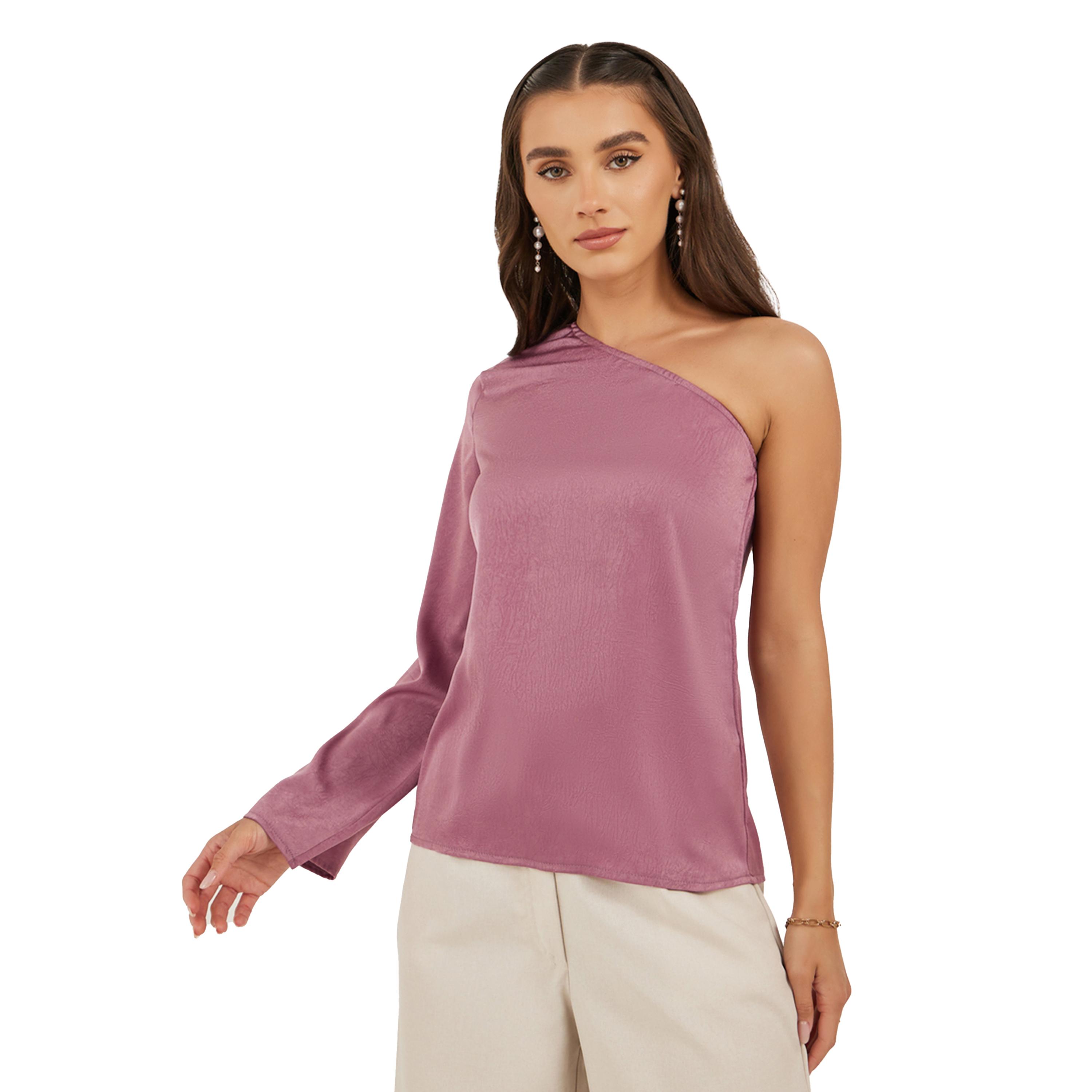 Styli Textured One Shoulder Asymmetric Neck Top-women-clothing-shirtsandblouses-blouses-image-2