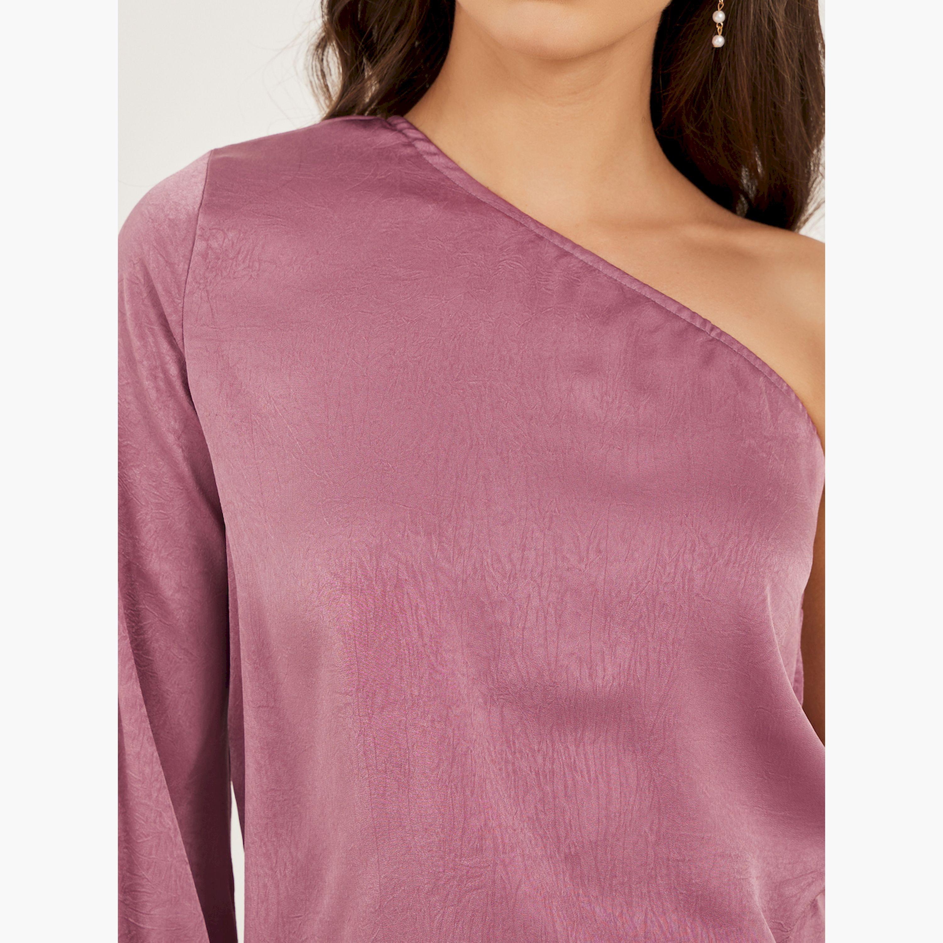 Styli Textured One Shoulder Asymmetric Neck Top-women-clothing-shirtsandblouses-blouses-image-4