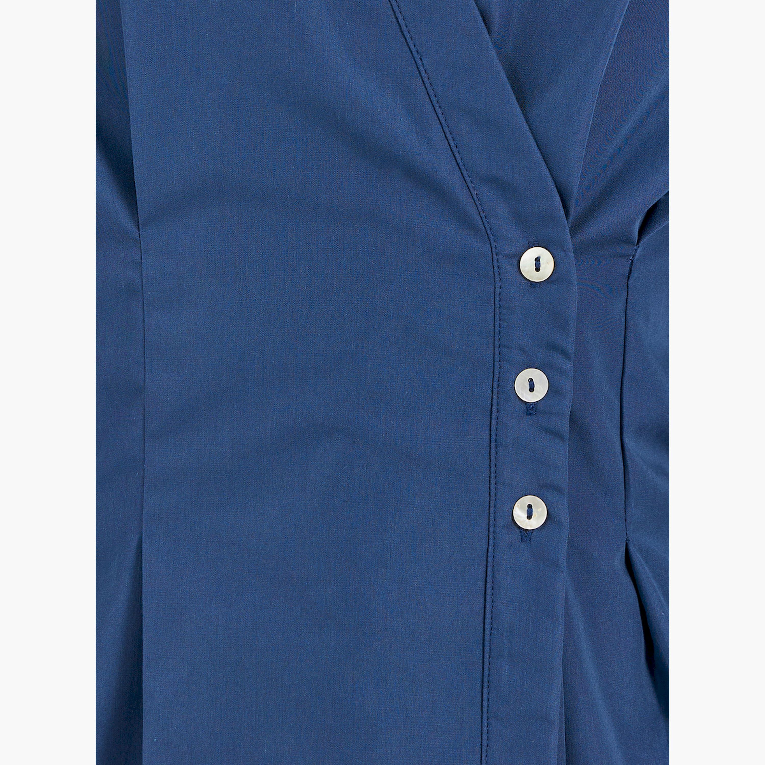 Styli Women Navy Blue Solid Pleated Regular Fit Wrap Shirt-women-clothing-shirtsandblouses-shirts-image-3