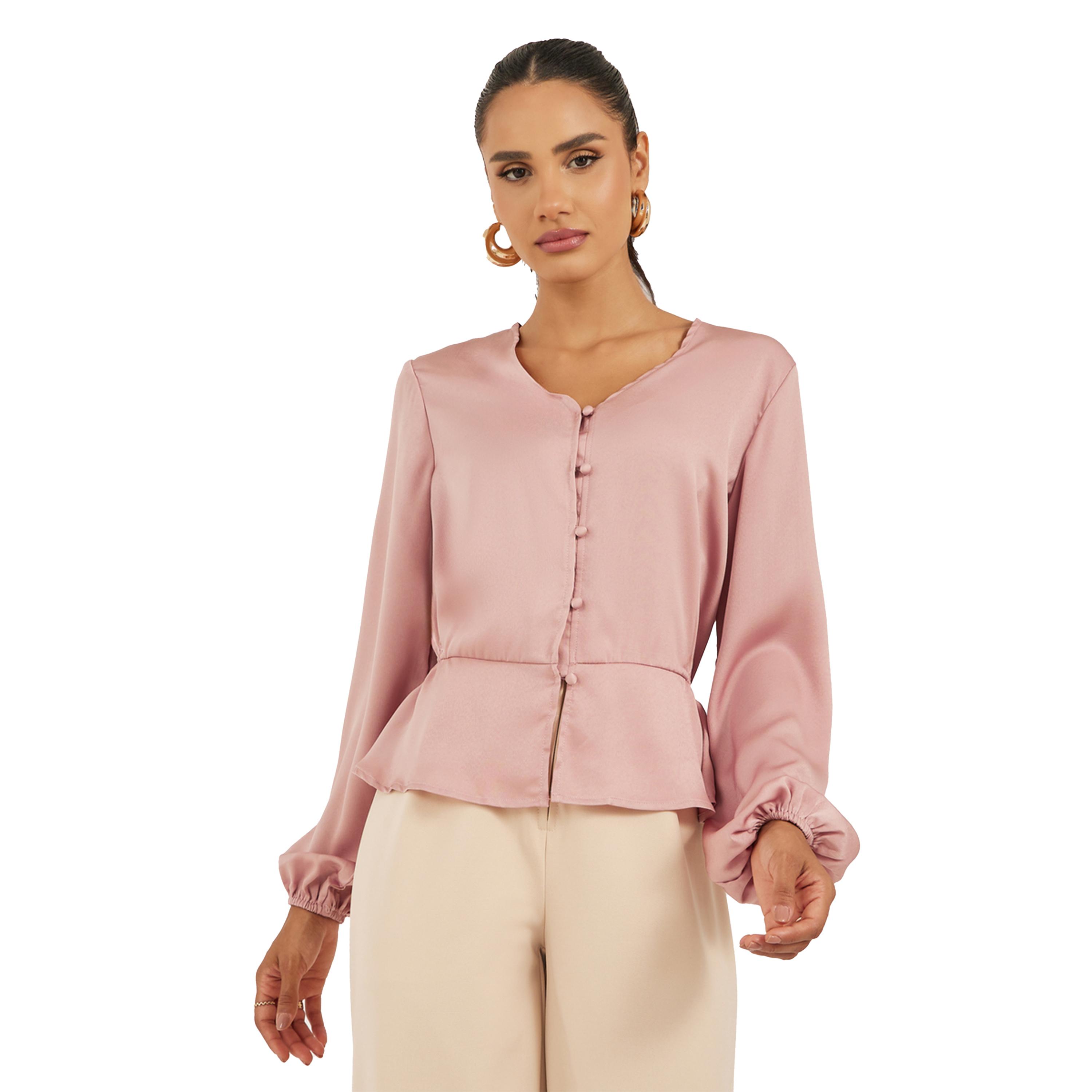 Styli Women Solid Cuffed Sleeves Peplum Blouse-women-clothing-shirtsandblouses-blouses-image-1