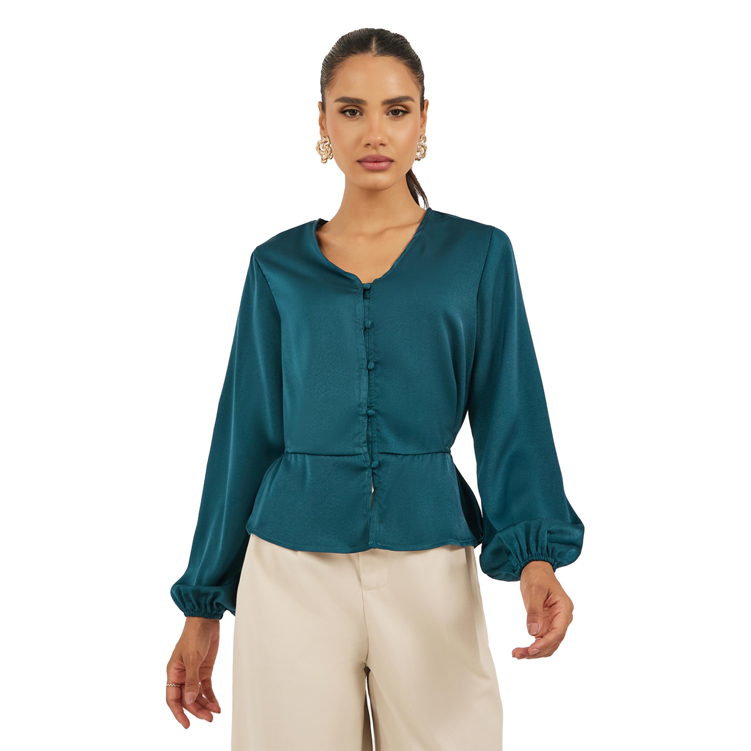 Styli Women Solid Cuffed Sleeves Peplum Blouse-women-clothing-shirtsandblouses-blouses-image-1