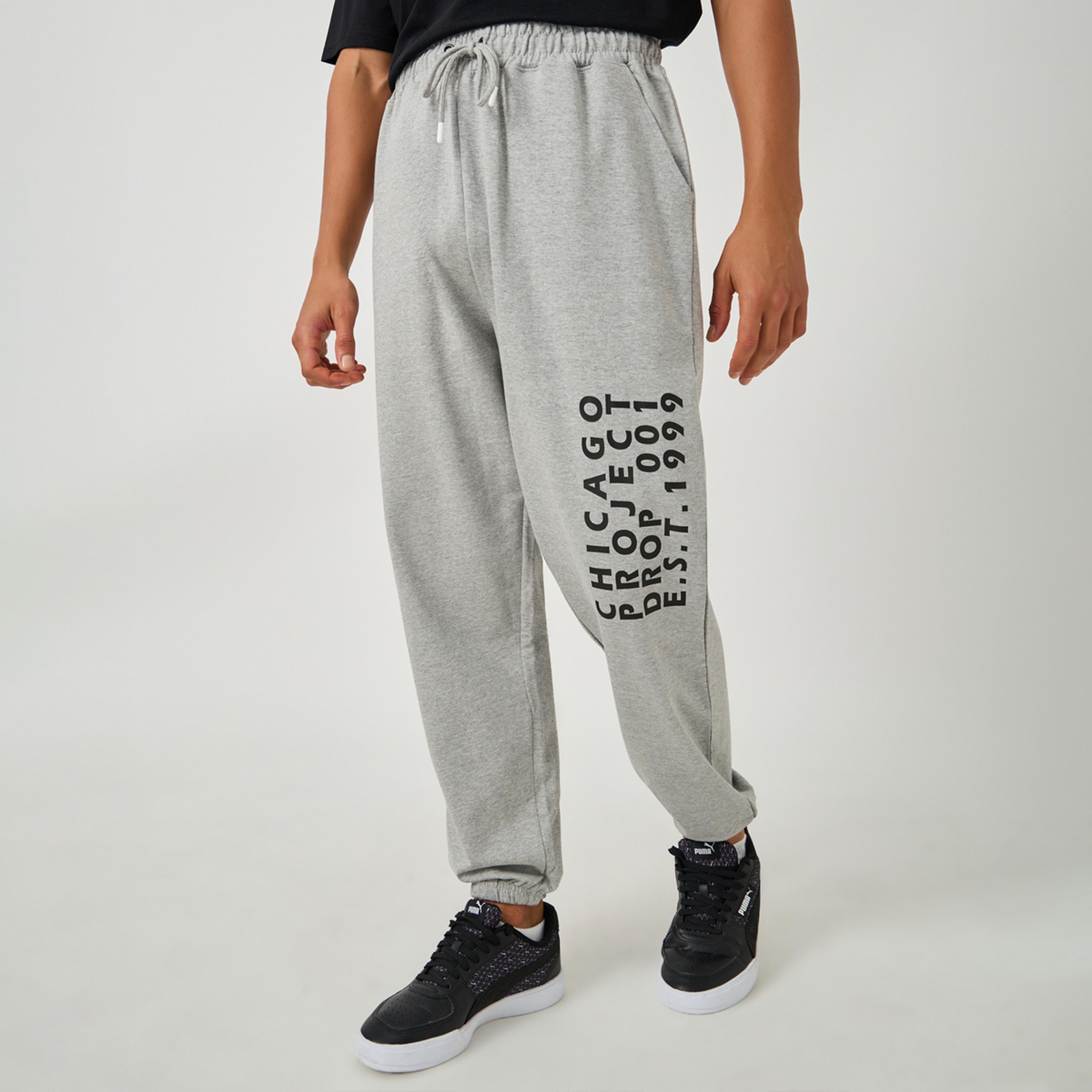 Styli Typography Print Cotton Terry Oversized Fit Joggers-men-clothing-bottoms-joggers-image-1