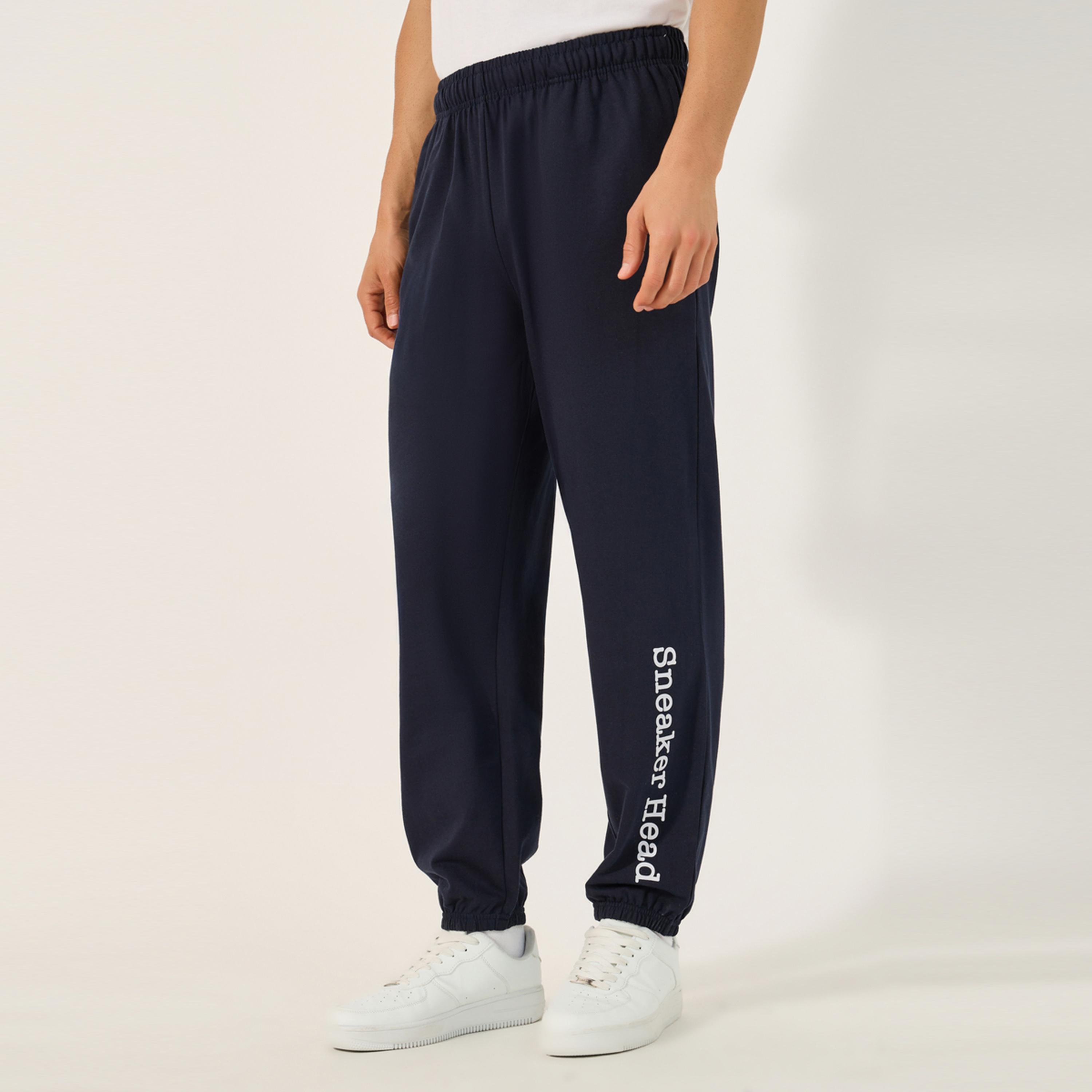 Styli Slogan Print Relaxed Fit Cotton Terry Joggers-men-clothing-bottoms-joggers-image-1