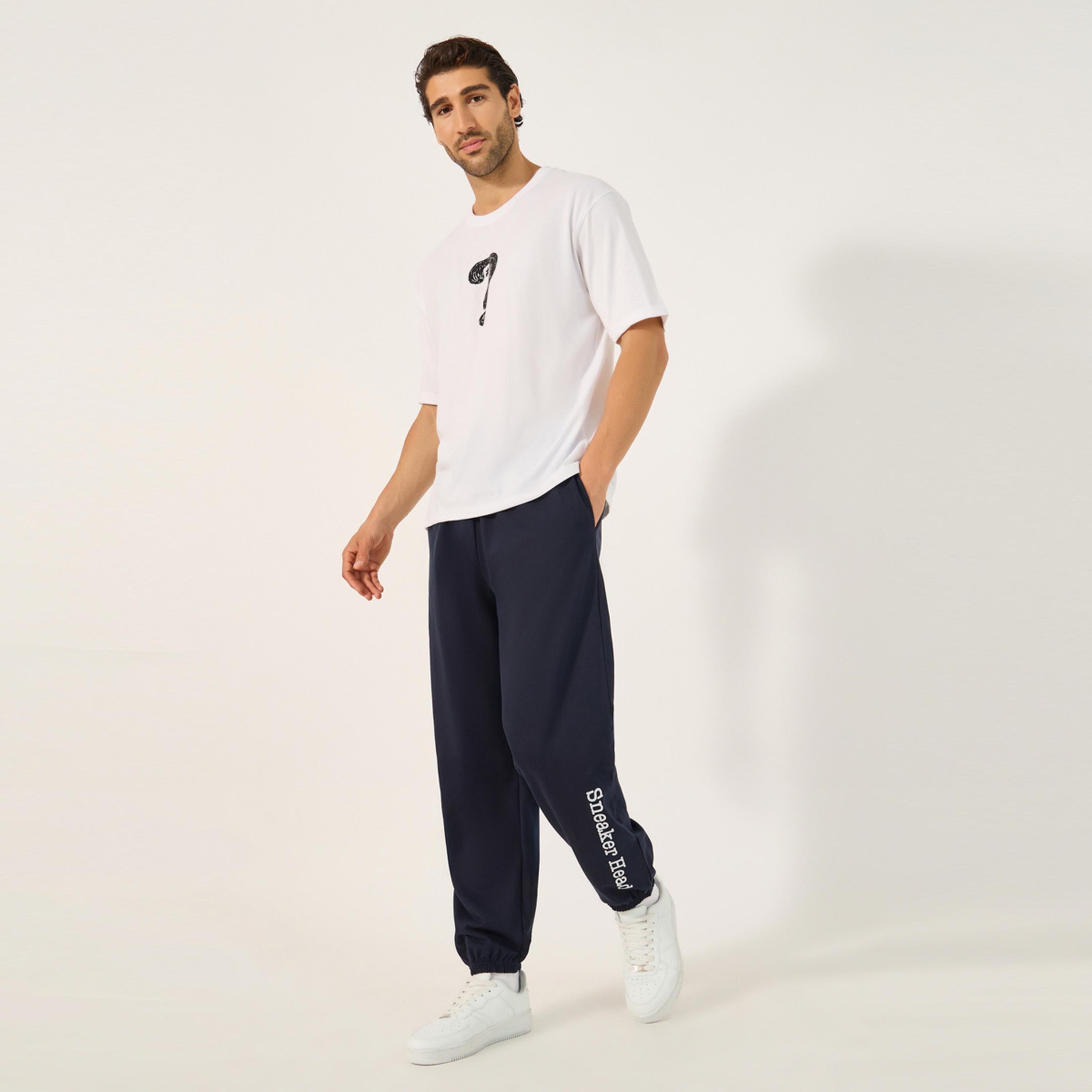 Styli Slogan Print Relaxed Fit Cotton Terry Joggers-men-clothing-bottoms-joggers-image-2
