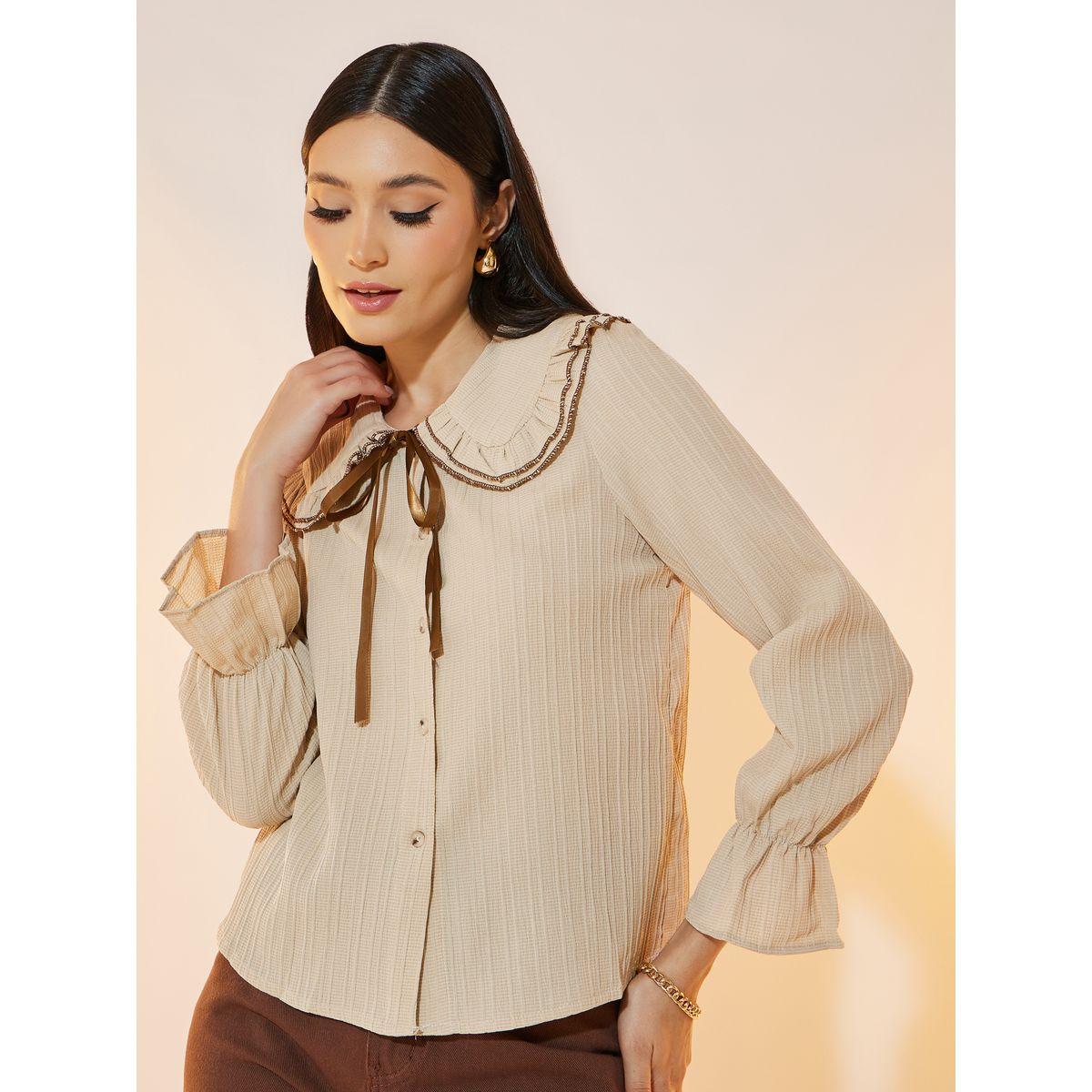 بلوزة بياقة بيتر بان وربطة فيونكة-women-clothing-shirtsandblouses-shirts-image-1