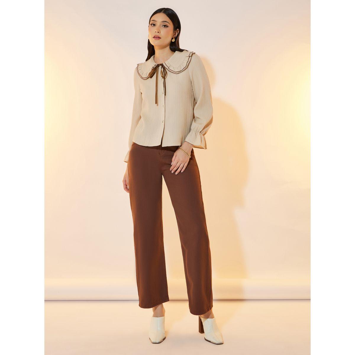 Take Two Texture Peter Pan Neck Bow-Tie Long Sleeve Shirt-women-clothing-shirtsandblouses-shirts-image-2