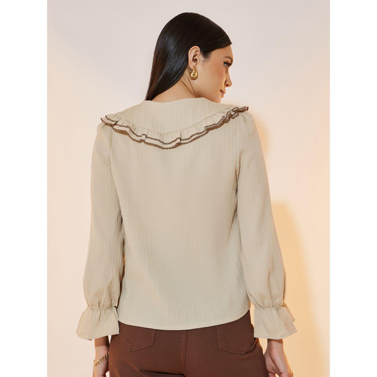 Take Two Texture Peter Pan Neck Bow-Tie Long Sleeve Shirt-women-clothing-shirtsandblouses-shirts-image-4