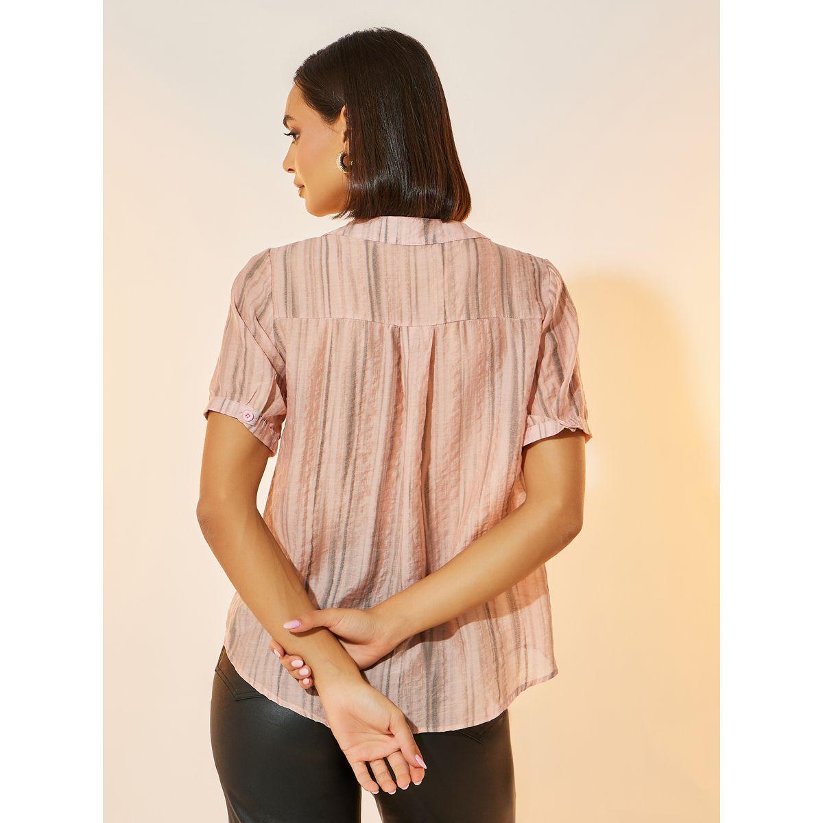 Take Two Texture Stripe Print Short Sleeve Shirt-women-clothing-shirtsandblouses-shirts-image-4