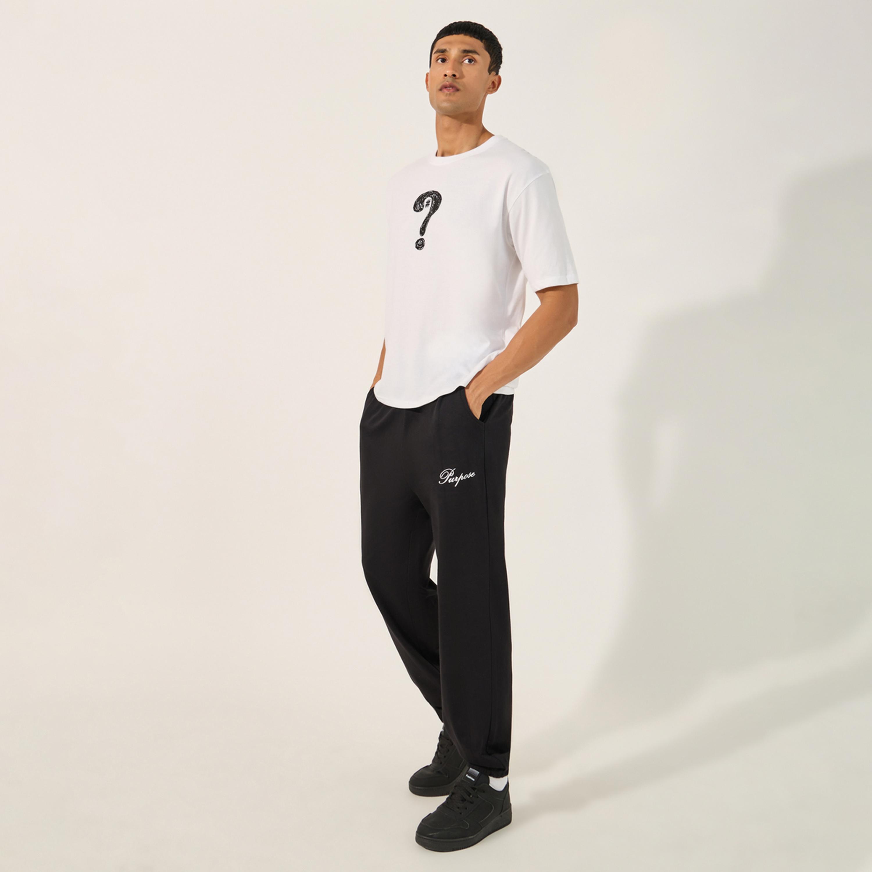 ستايلي - بنطال رياضي كبير الحجم بطبعة شعار بسيط مع رباط-men-clothing-bottoms-joggers-image-2