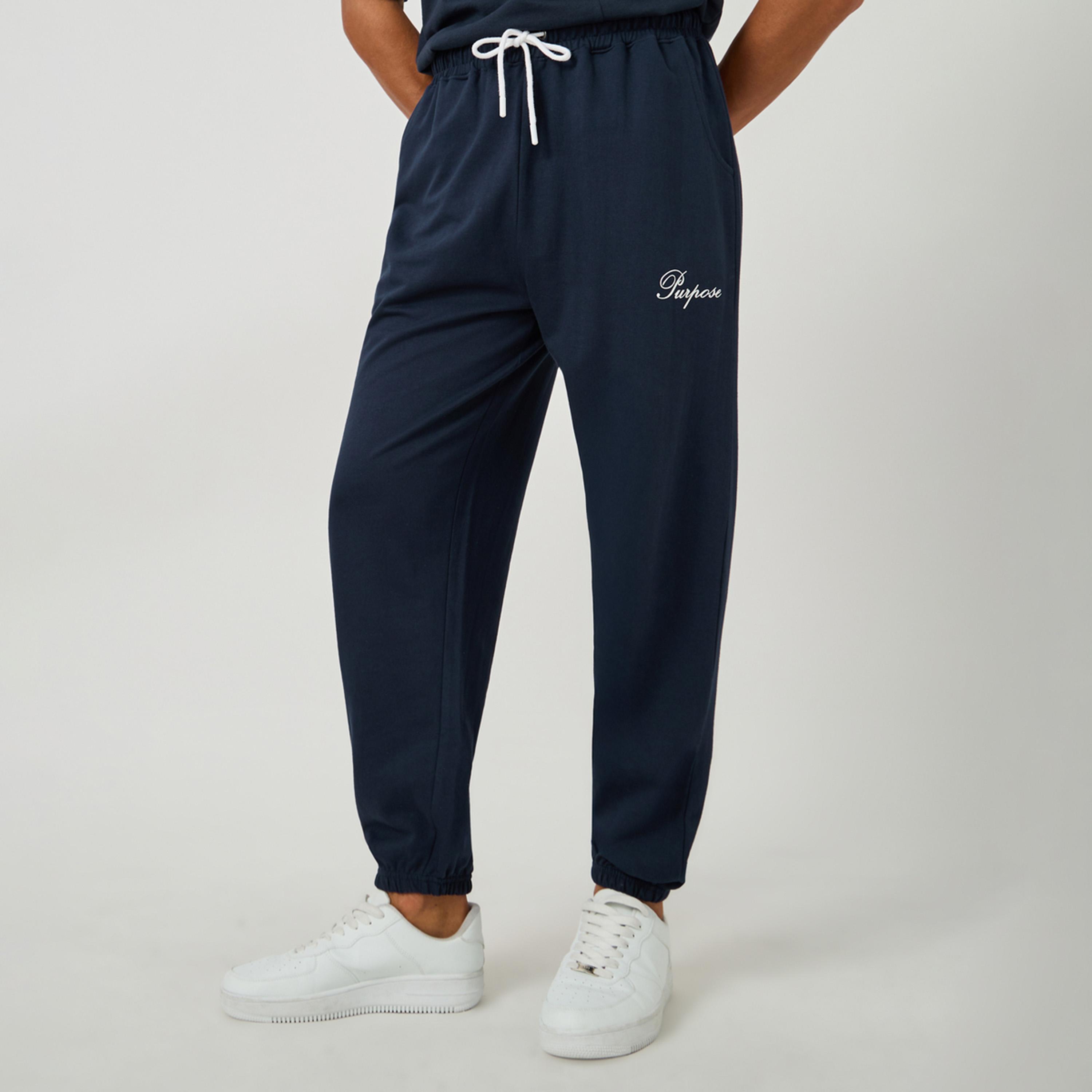 Styli Minimal Slogan Print Oversized Joggers with Drawstring-men-clothing-bottoms-joggers-image-1