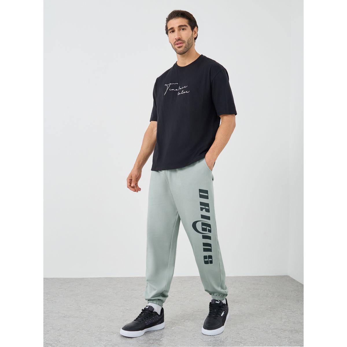 Styli Textured Slogan Print Oversized Joggers-men-clothing-bottoms-joggers-image-2