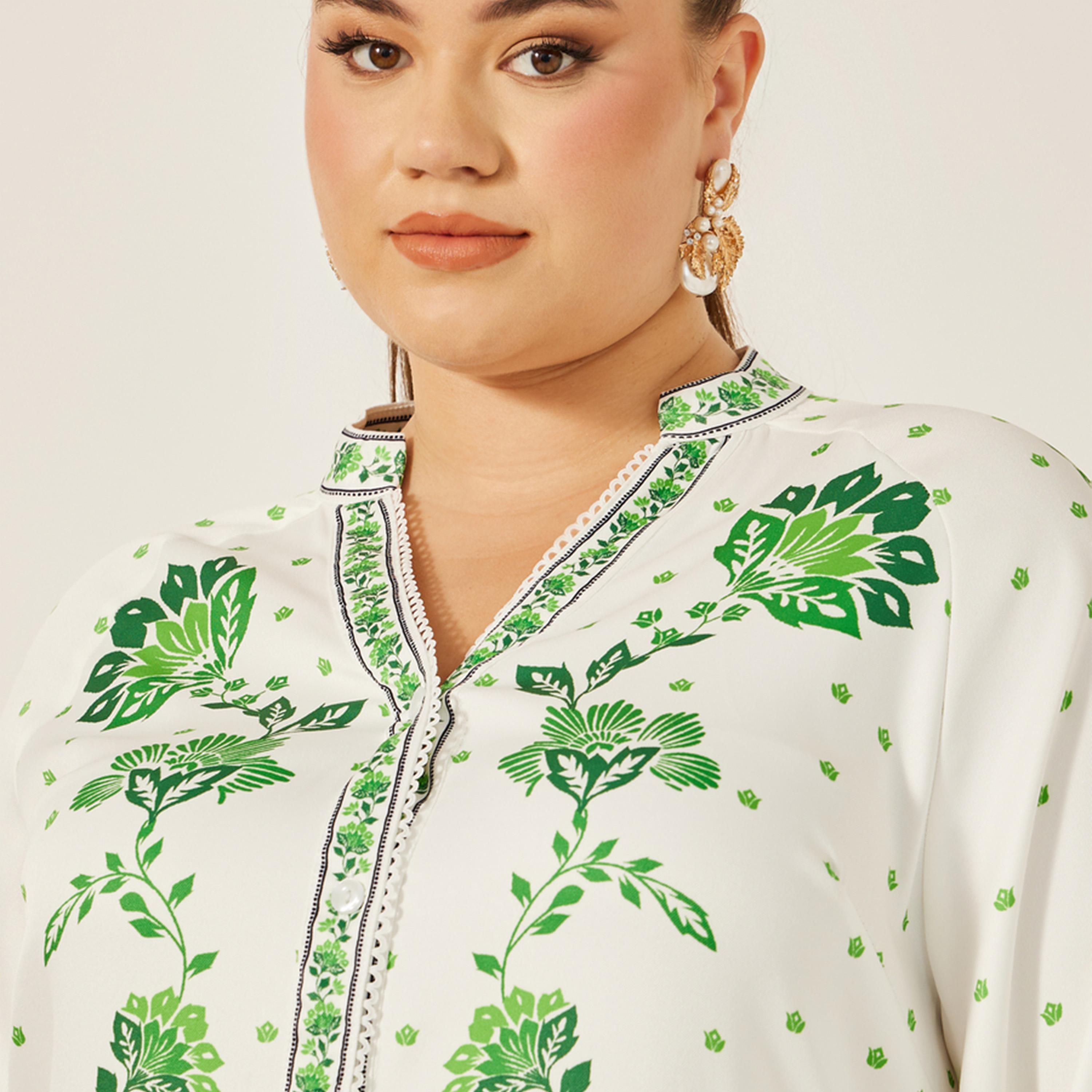 ستايلي - فستان ميدي بأكمام منفوخة ومطبوع بمقاسات كبيرة-women-clothing-dresses-image-4