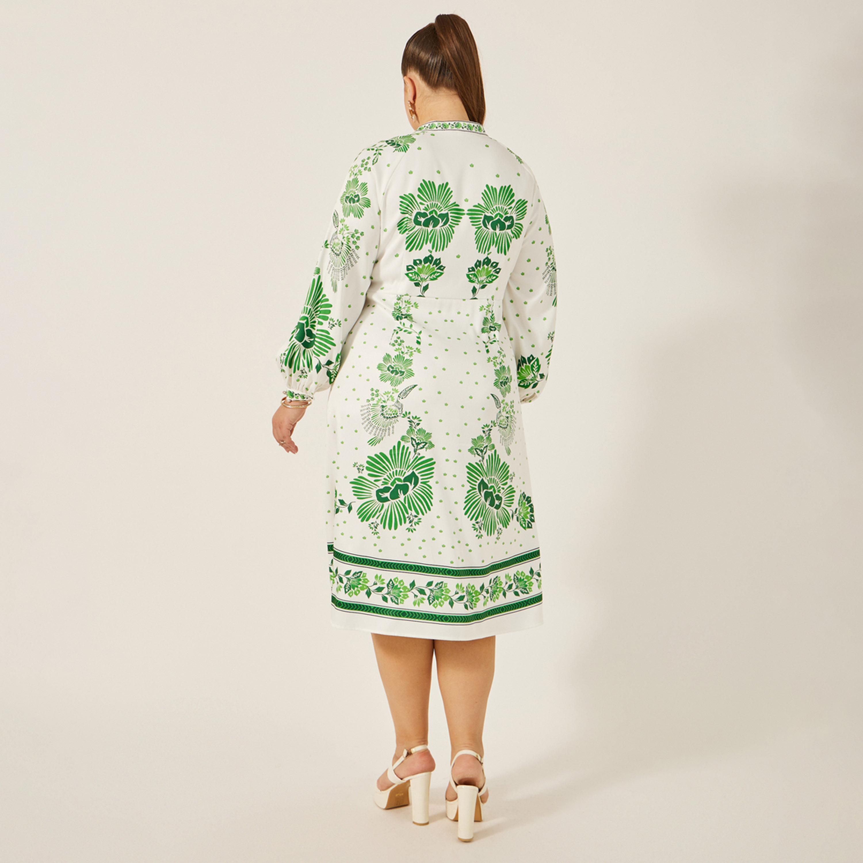 ستايلي - فستان ميدي بأكمام منفوخة ومطبوع بمقاسات كبيرة-women-clothing-dresses-image-5
