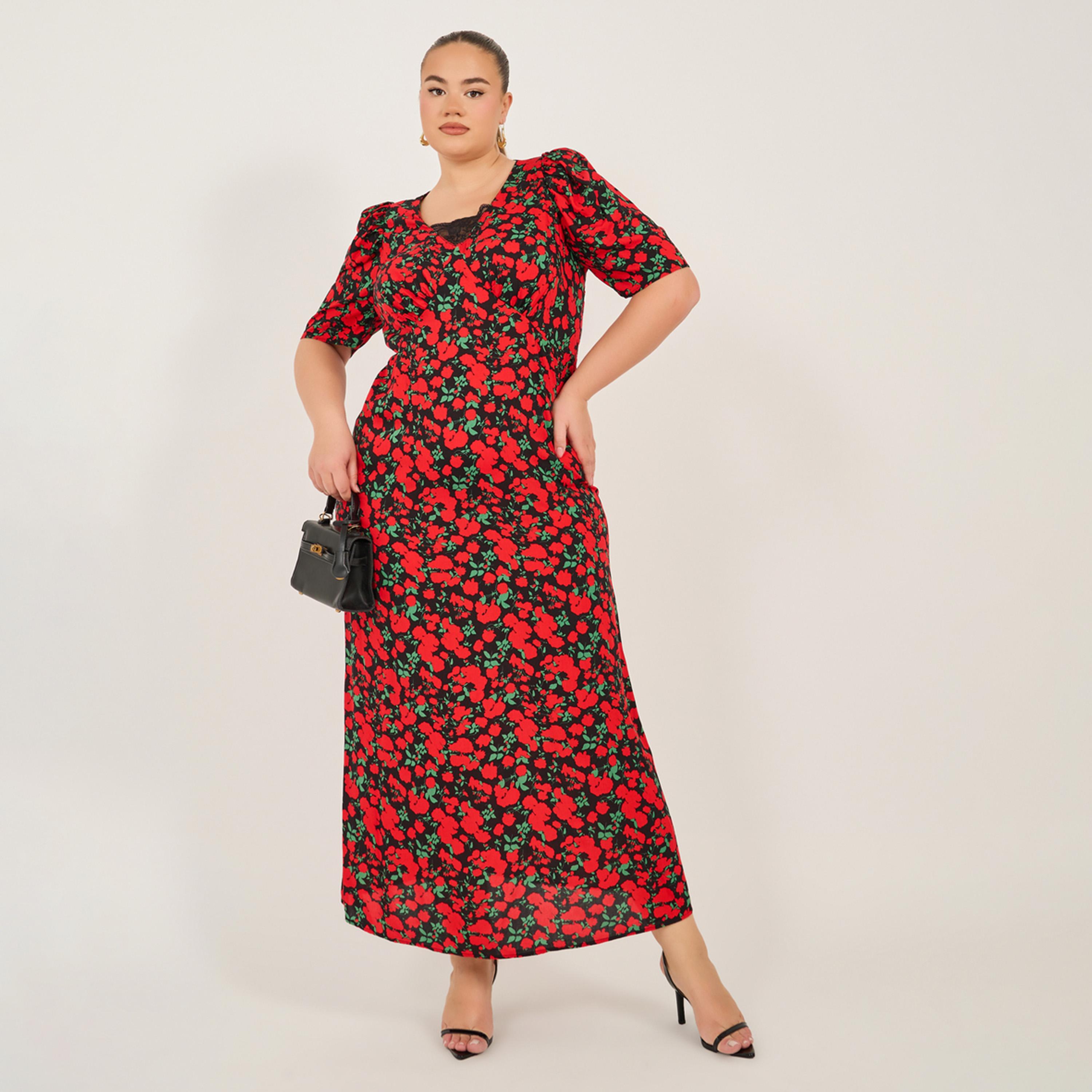 Styli Plus Size Floral Print V-Neck Maxi Dress-women-clothing-dresses-image-1